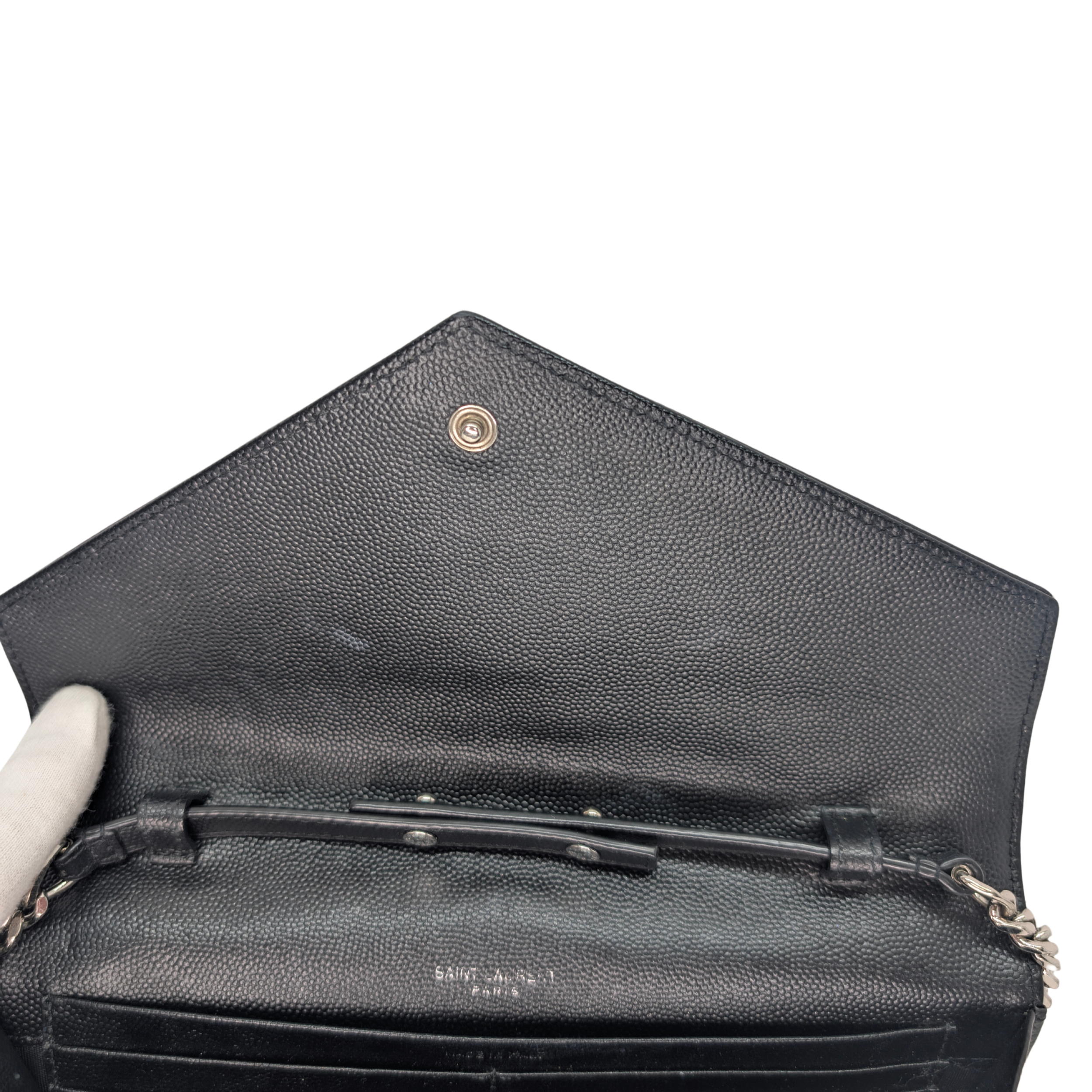 Yves Saint Laurent Cassandra Envelope Wallet on Chain Black