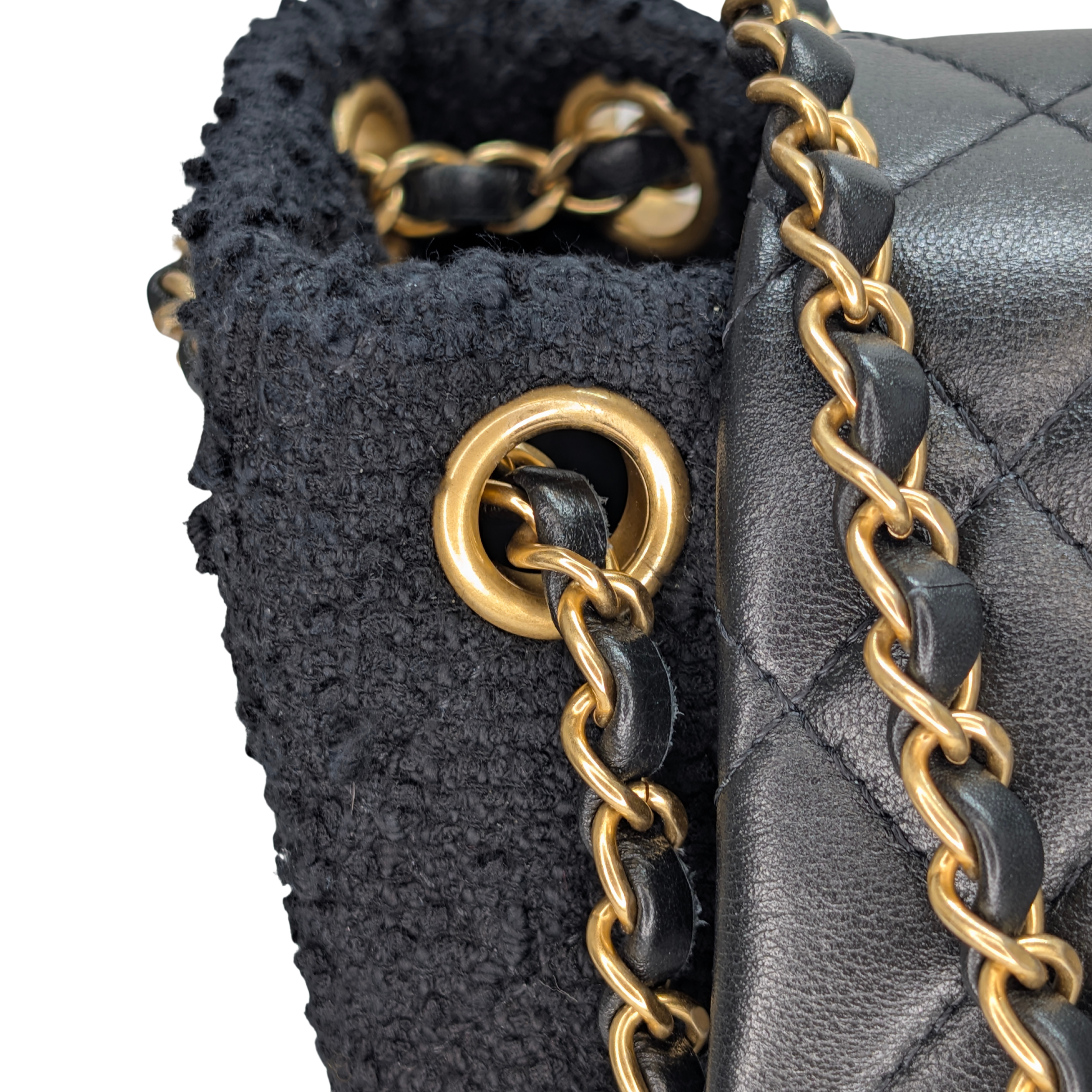 Chanel Top Handle Flap Tweed & Lambskin Bag GHW Black