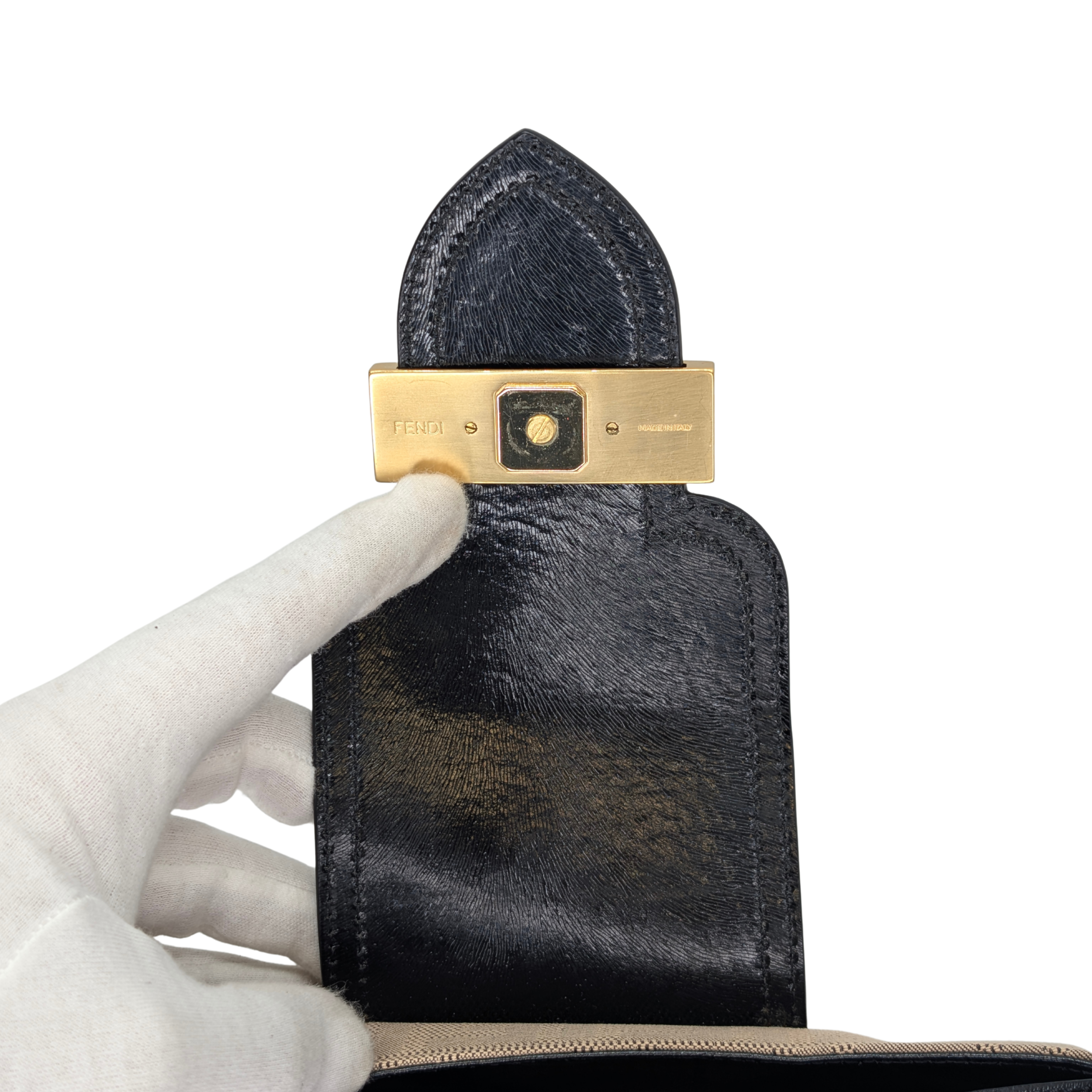 Fendi Logo Flap Baguette Bag Beige X Black