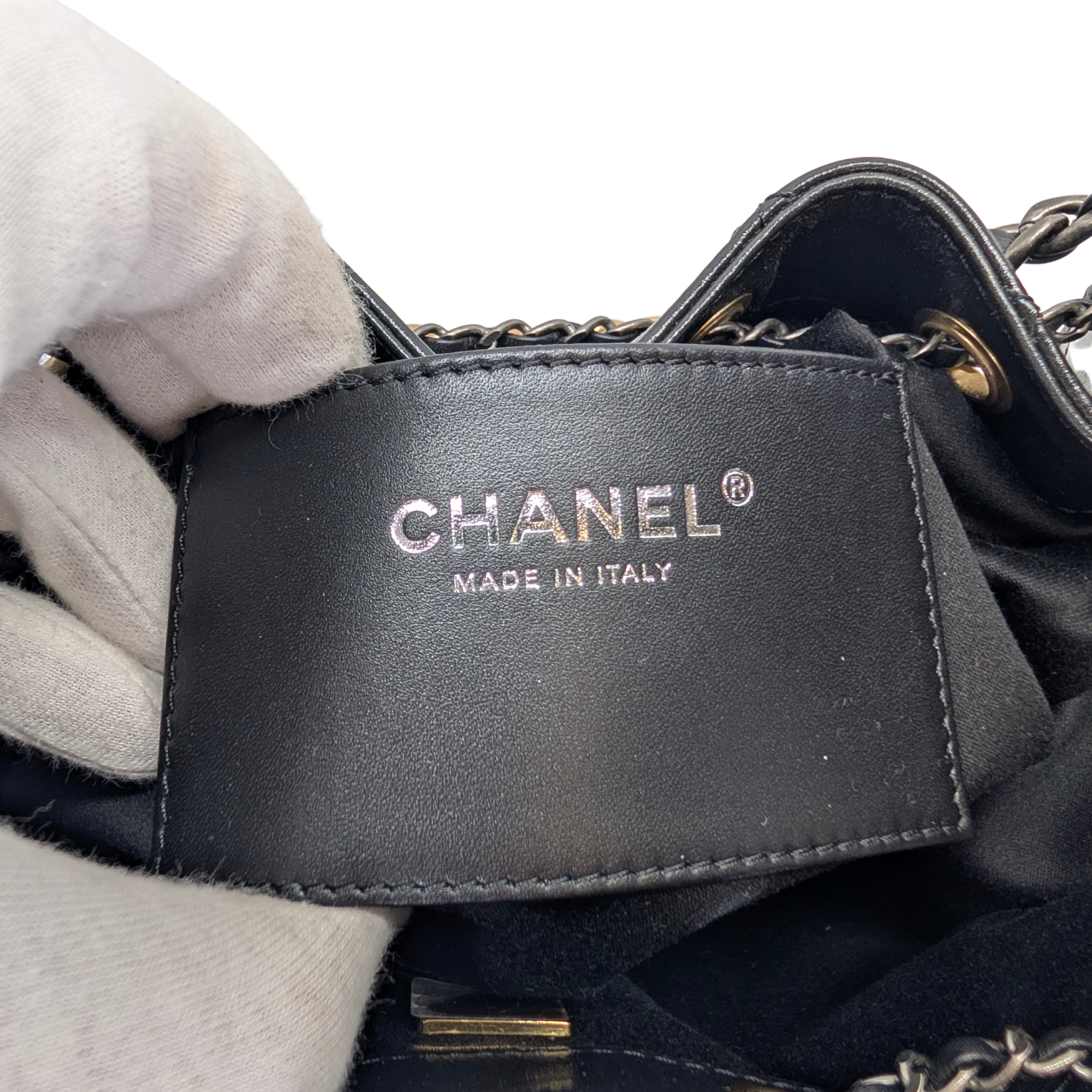 Chanel Small 25 Gold Tone Crumpled Calfskin Handbag Black
