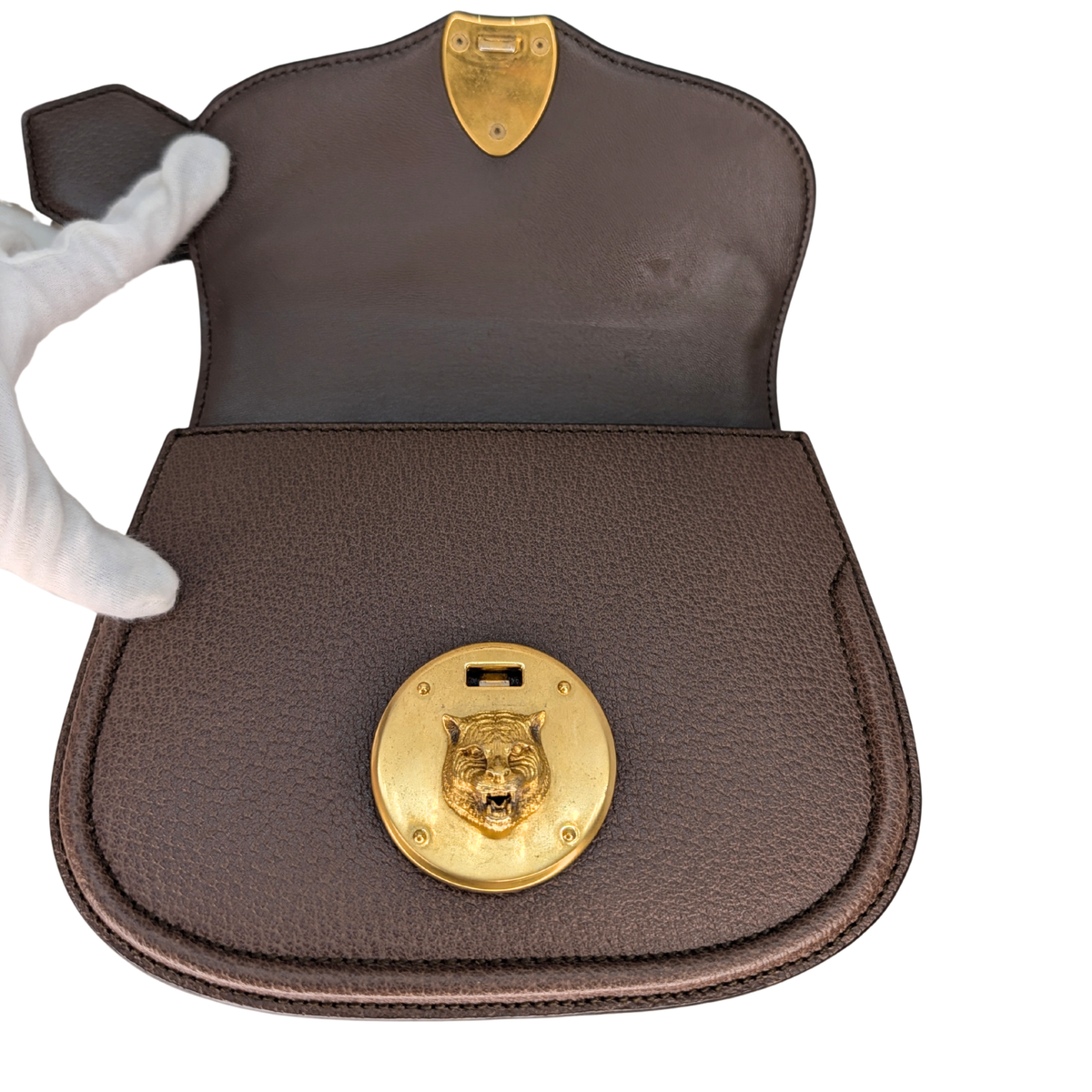 Gucci textured Animalier leather Saddle Crossbody Bag Brown