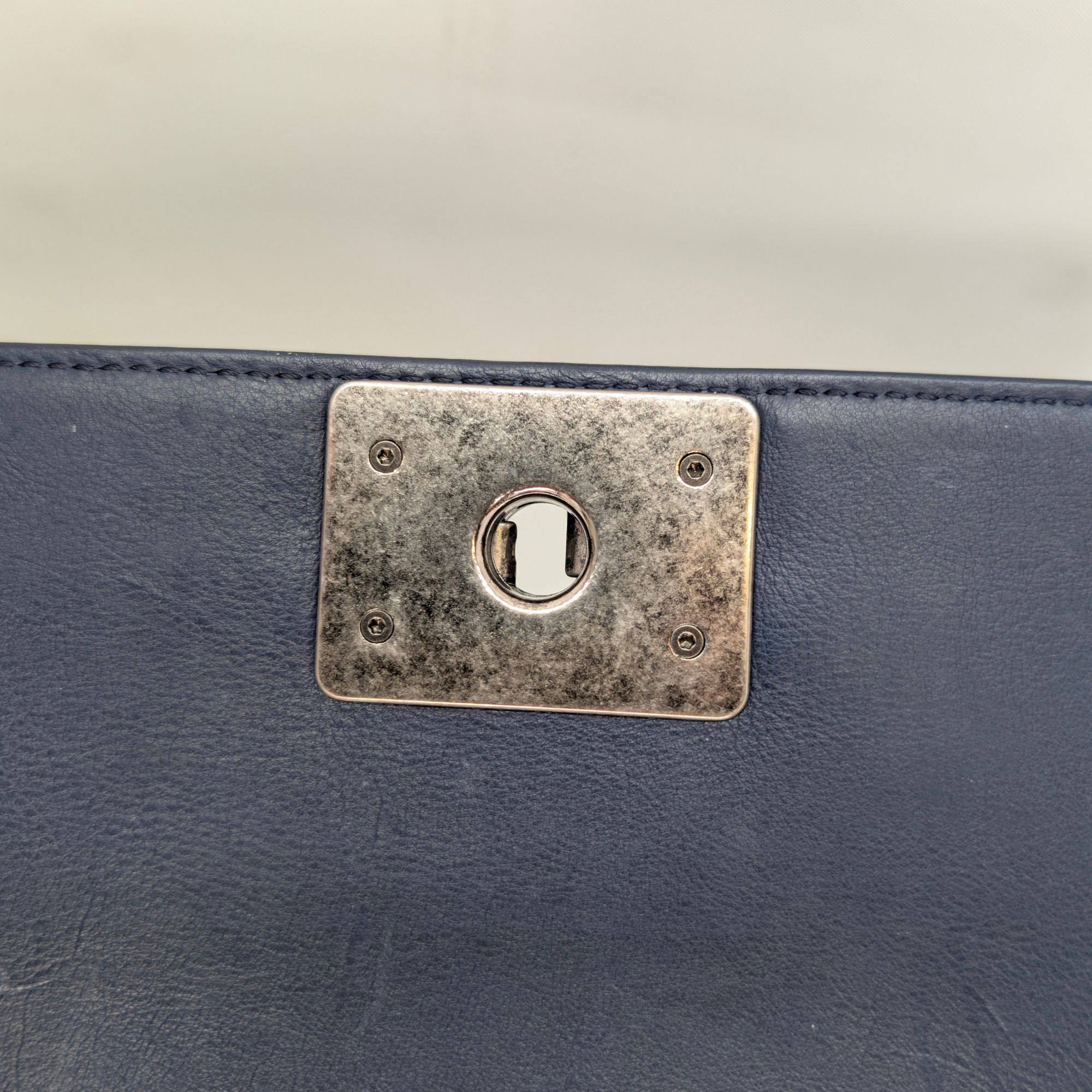 Chanel Flap Boy Shoulder Bag Medium Navy Blue