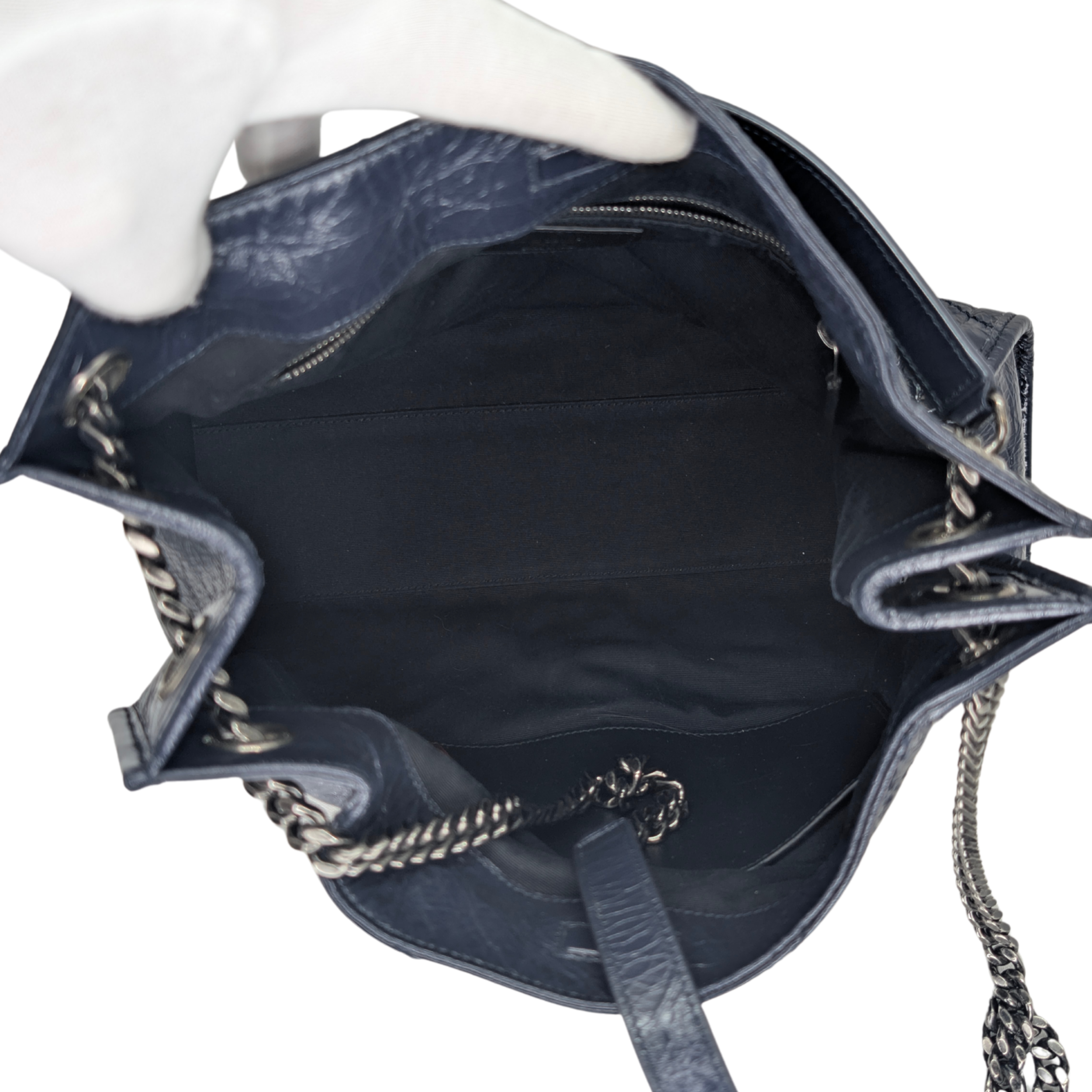 Saint Laurent Crinkled Leather Niki Shopper Tote Navy