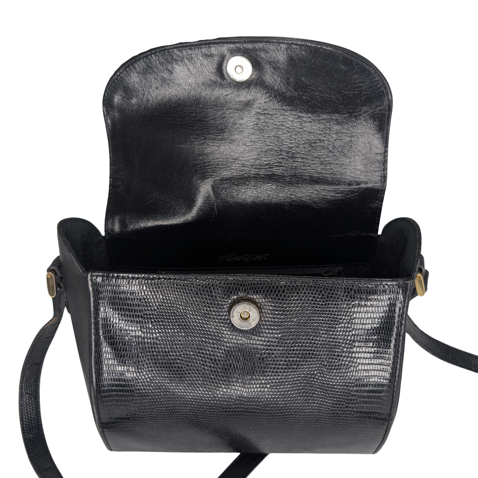 Saint Laurent Black Lizard Embossed Crossbody/Shoulder Bag