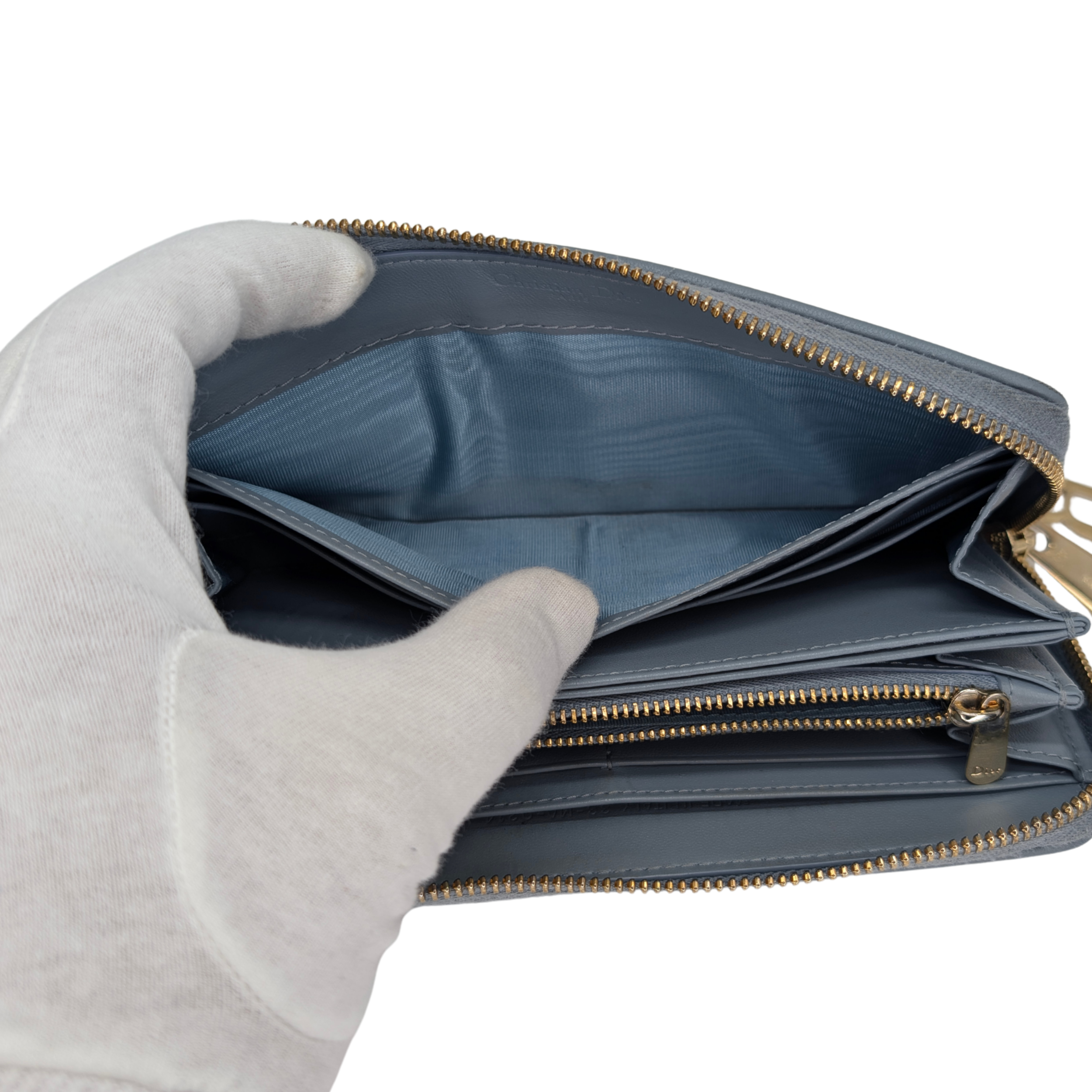 Dior Lady Voyageur Wallet In Cloud Blue Lambskin