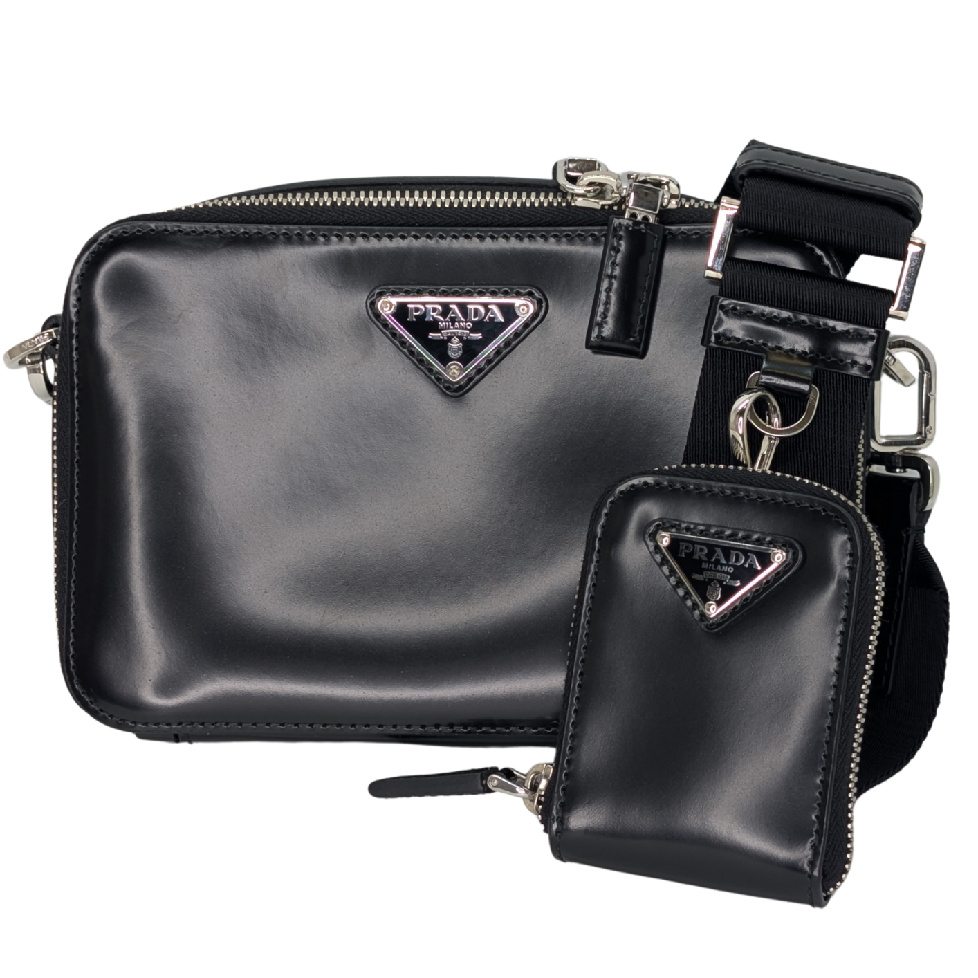 Prada Brique Crossbody Bag Leather Black