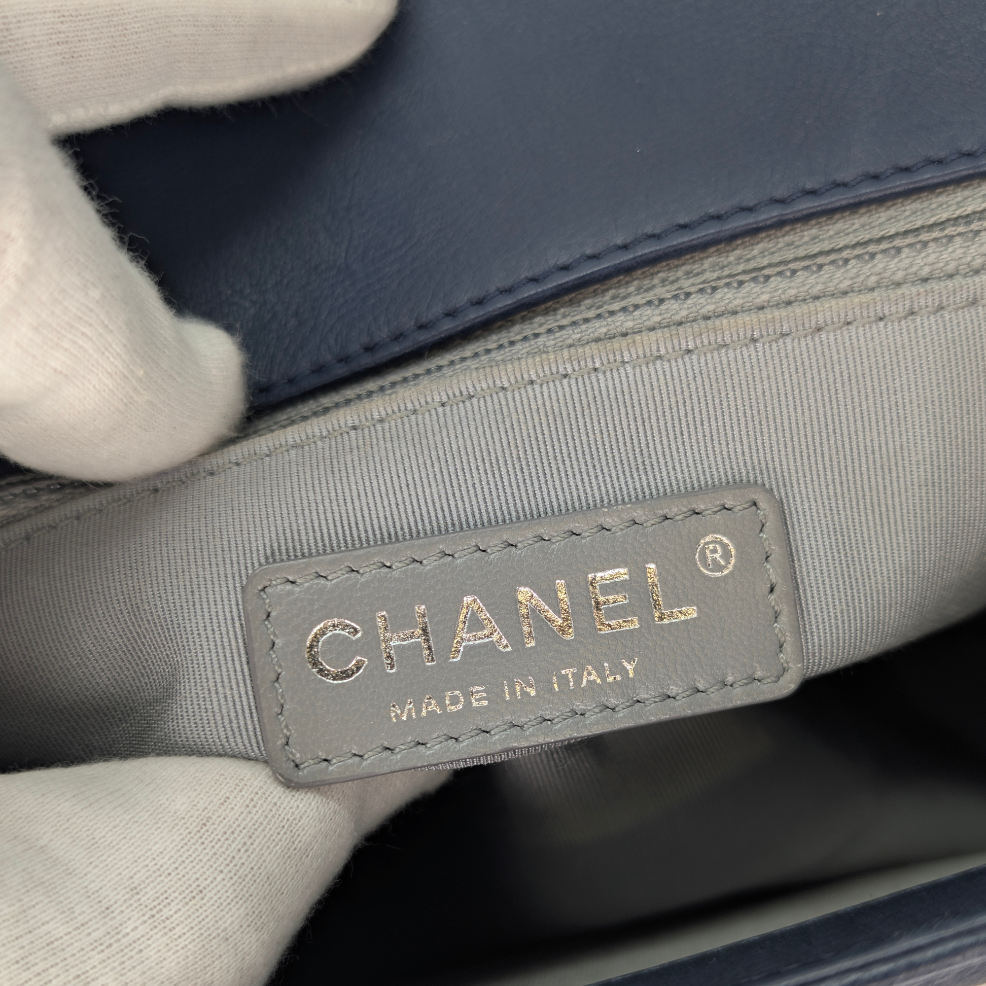 Chanel Flap Boy Shoulder Bag Medium Navy Blue