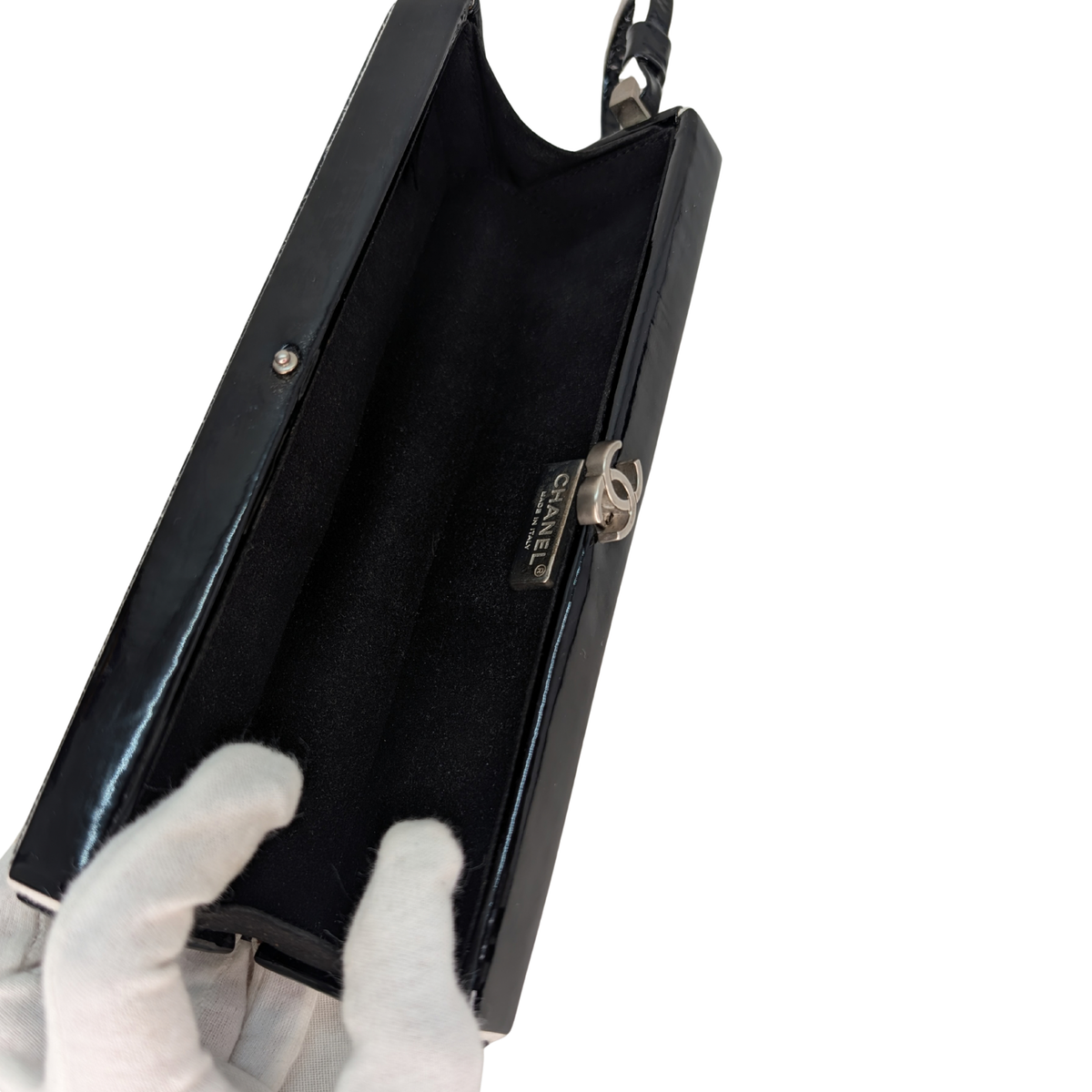 Chanel CC Small Box Clutch Patent Leather Black