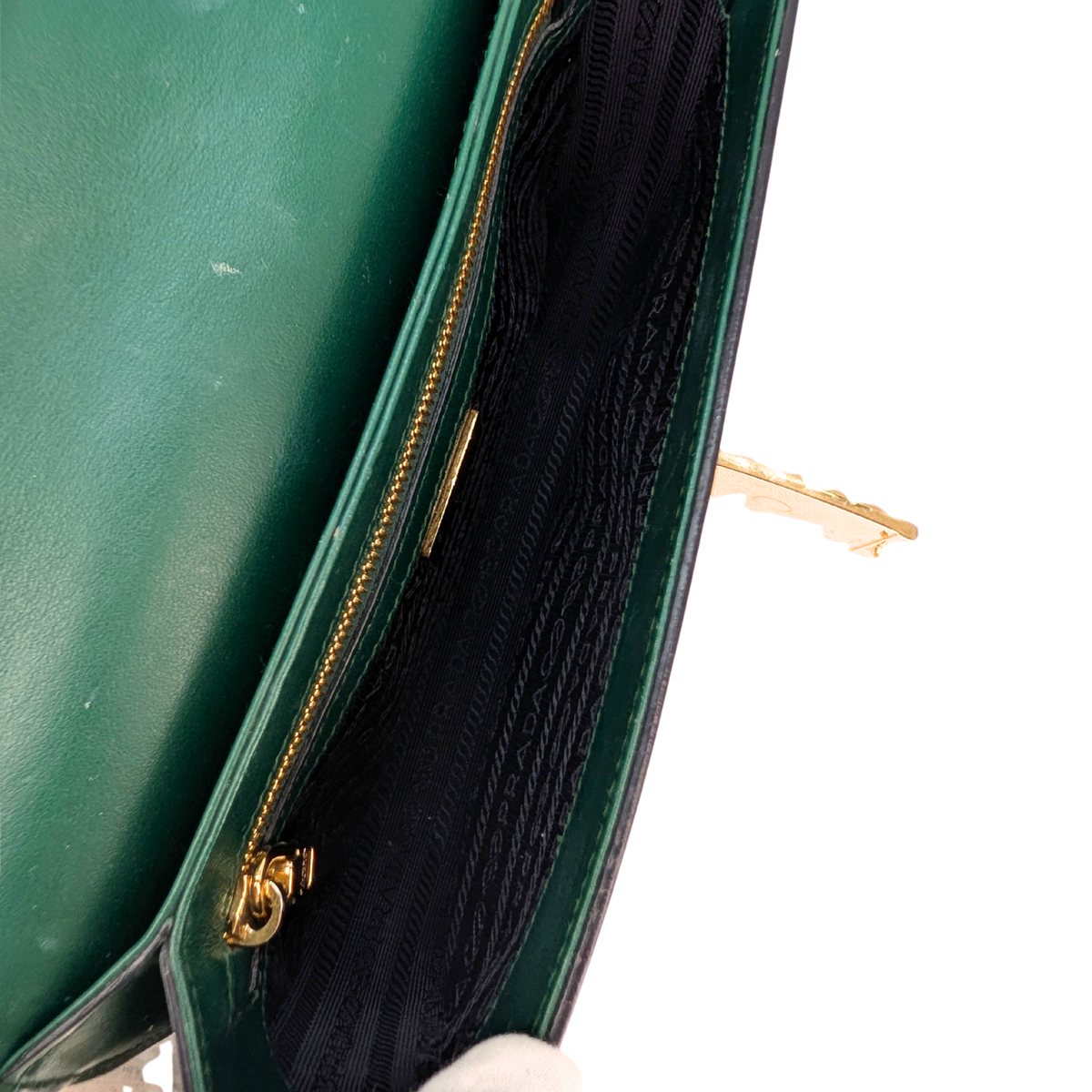 Prada Saffiano Lux Emblem Flap Shoulder Bag Green