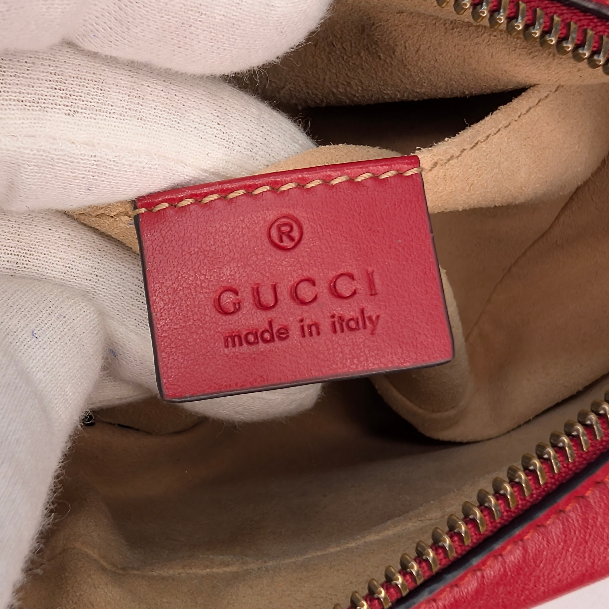 Gucci Mini GG Marmont Chain Shoulder Bag Hibiscus Red