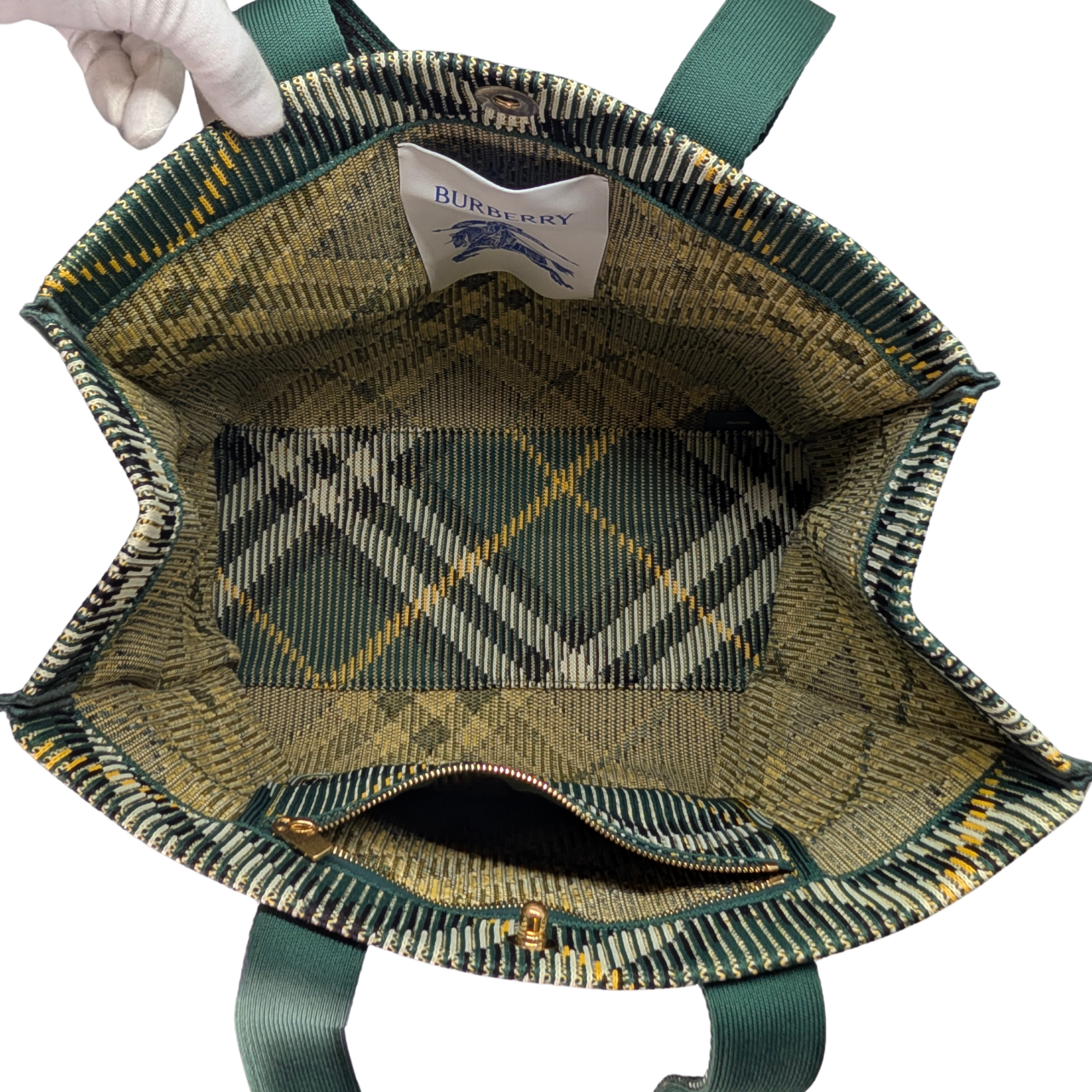 Burberry Medium Green Check Knitted Tote Bag