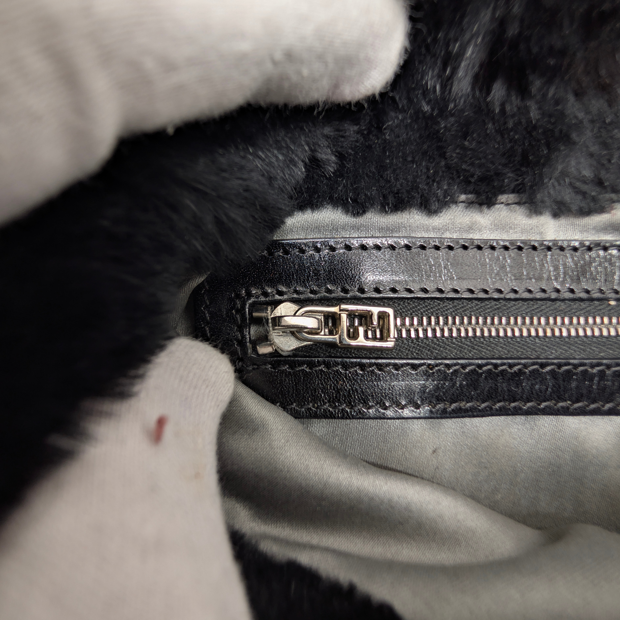 Fendi Rabbit Fur Baguette Handbag Black