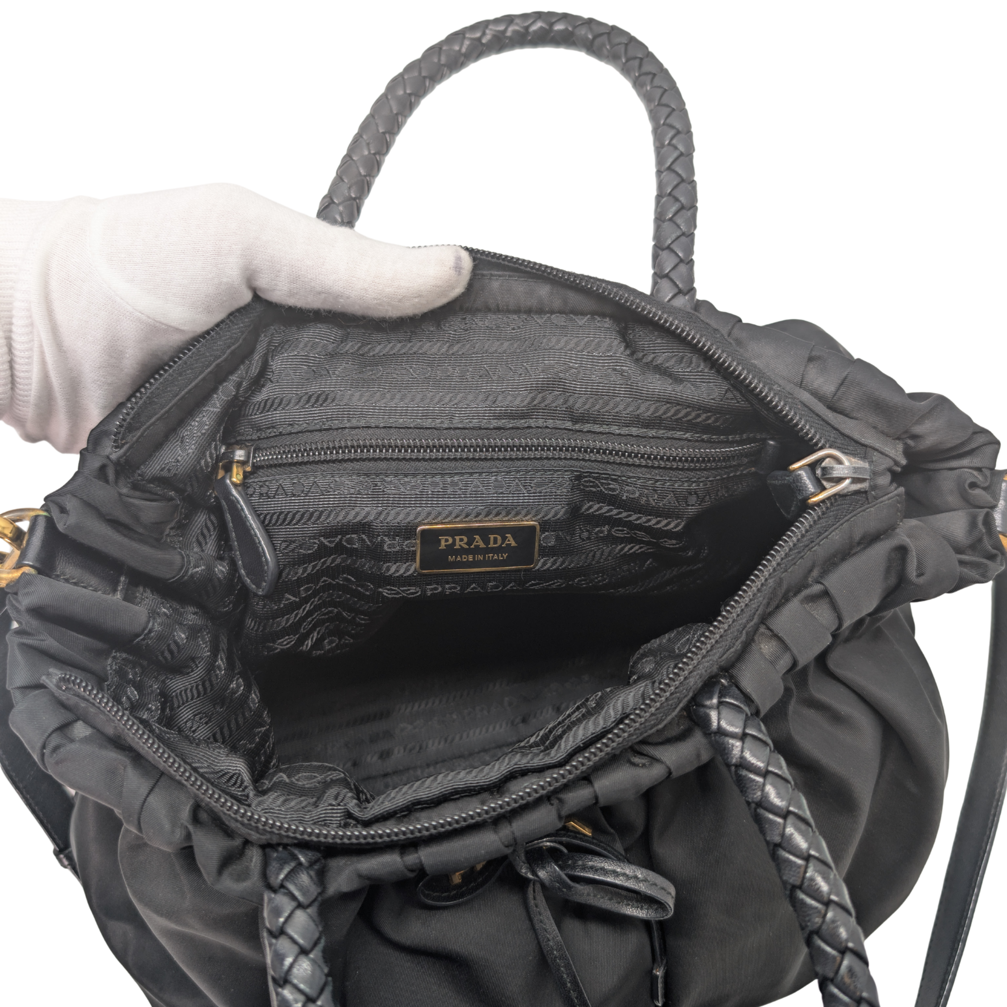 Black Prada Nylon Tessuto Top Handle Crossbody/Shoulder Bag