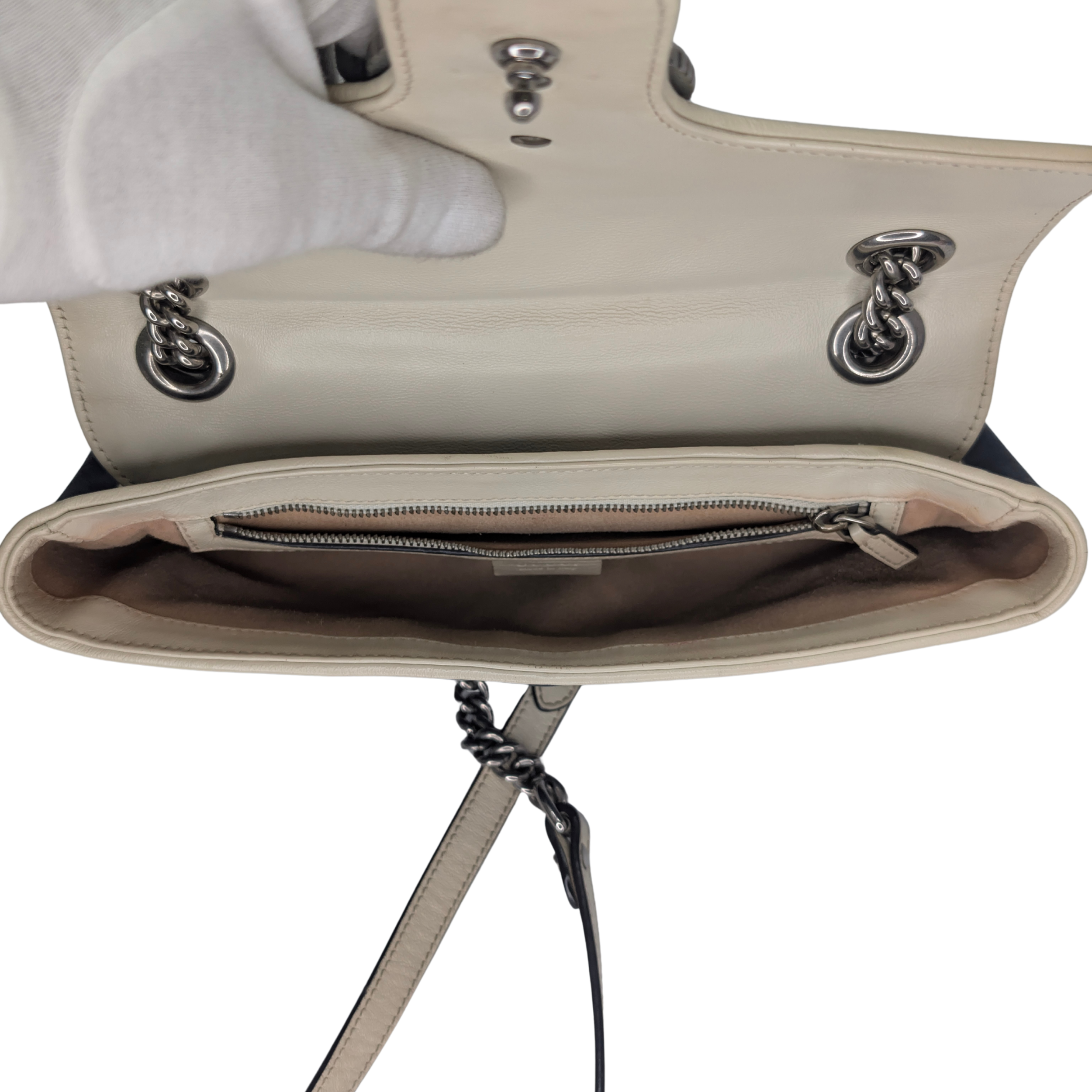 Gucci GG Marmont Matelassé Torchon Flap Crossbody Bag Navy White