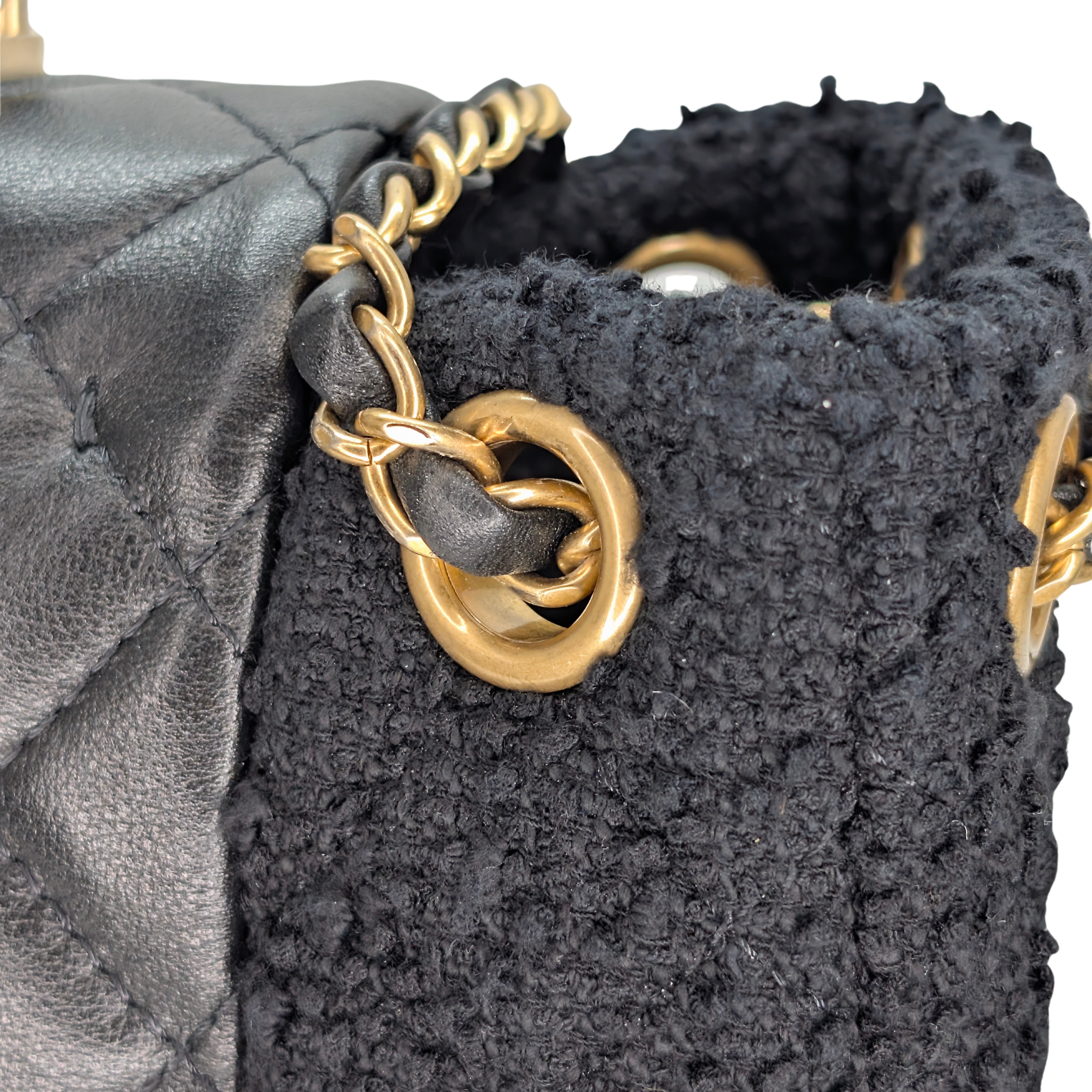 Chanel Top Handle Flap Tweed & Lambskin Bag GHW Black