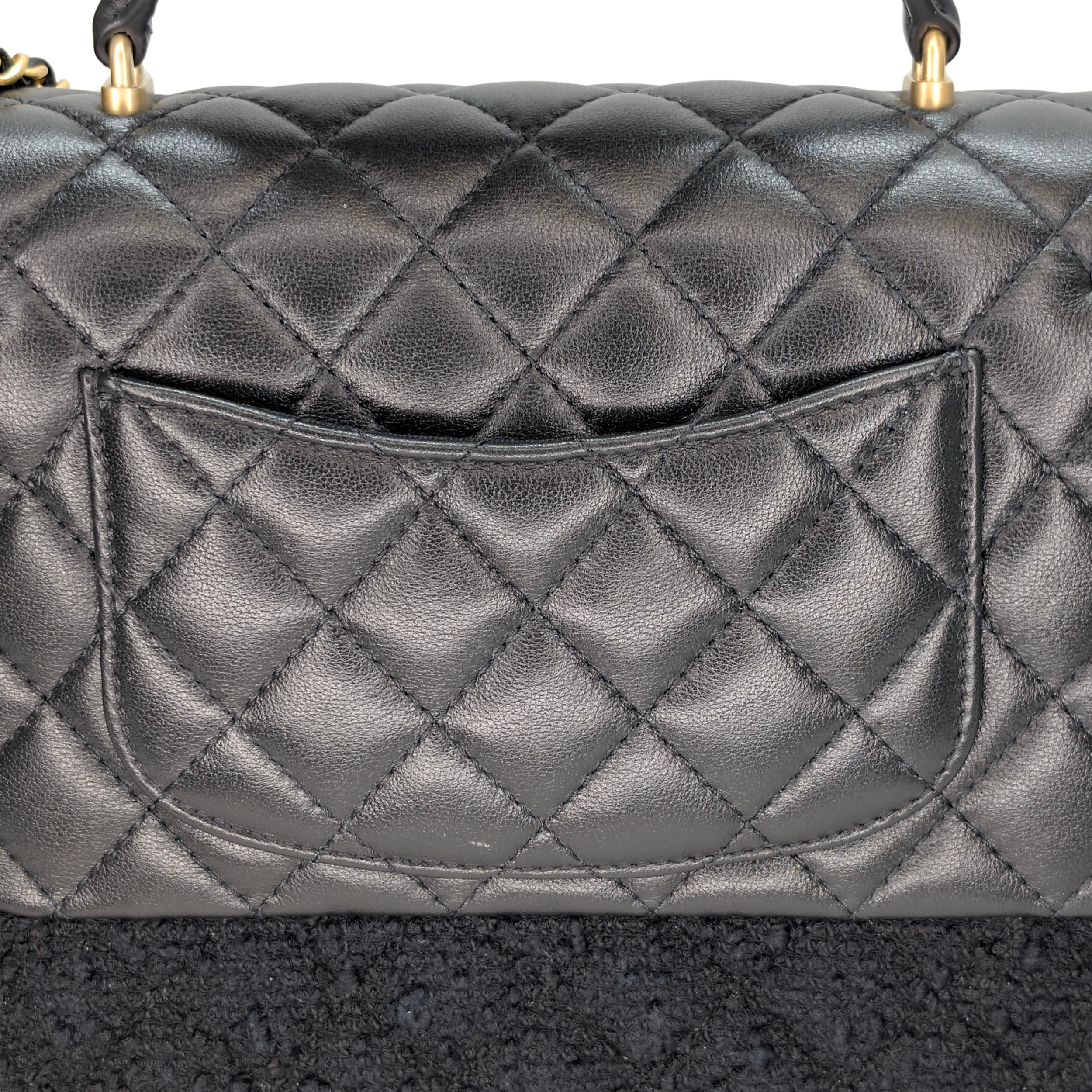 Chanel Top Handle Flap Tweed & Lambskin Bag GHW Black