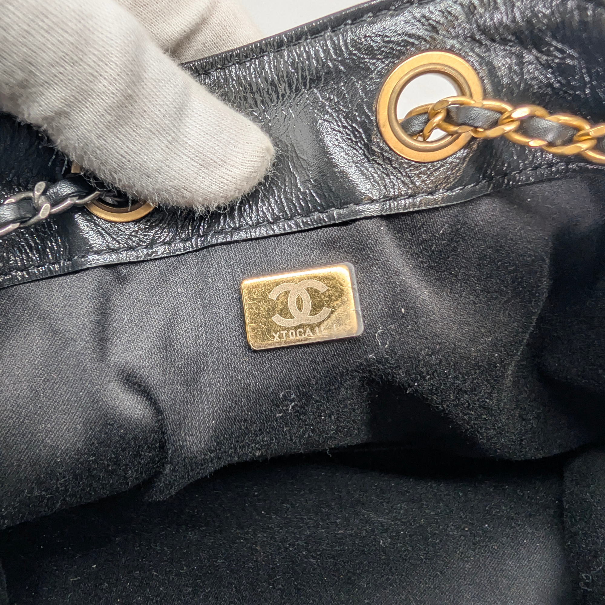 Chanel Small 25 Gold Tone Crumpled Calfskin Handbag Black