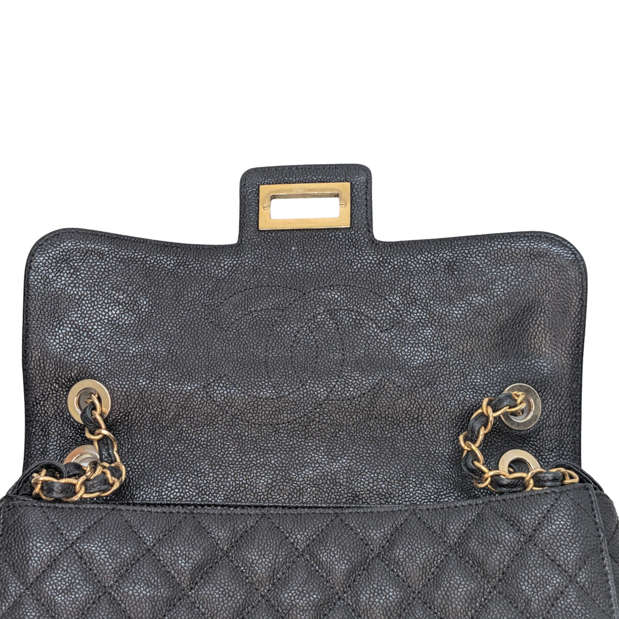 Chanel Mademoiselle 2.55 Cavier Leather Lock Flap Bag Black