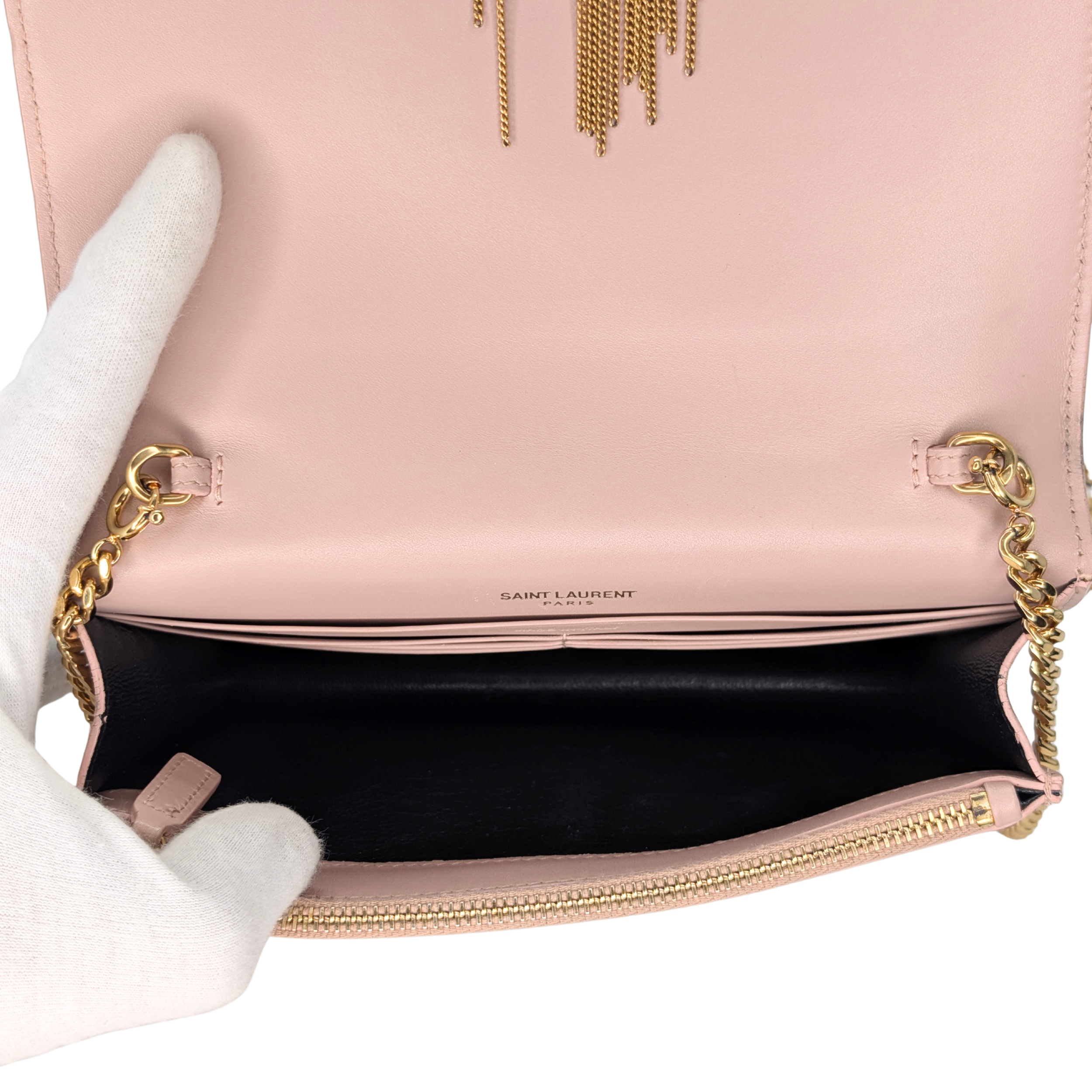 Saint Laurent Kate Tassel Wallet on Chain Pale Pink