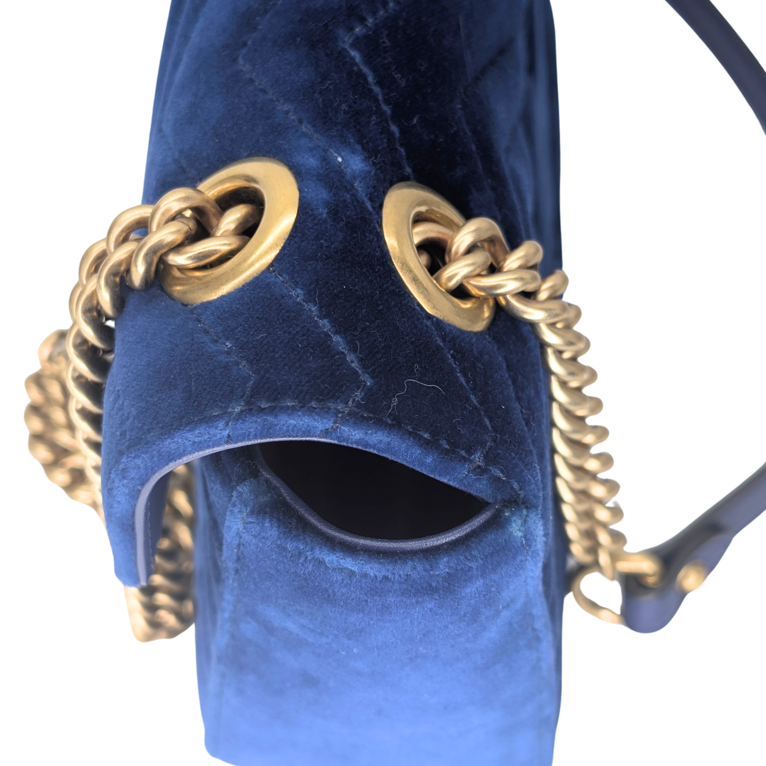 Gucci Marmont GG Velvet Matelasse Small Shoulder Bag Cobalt Blue