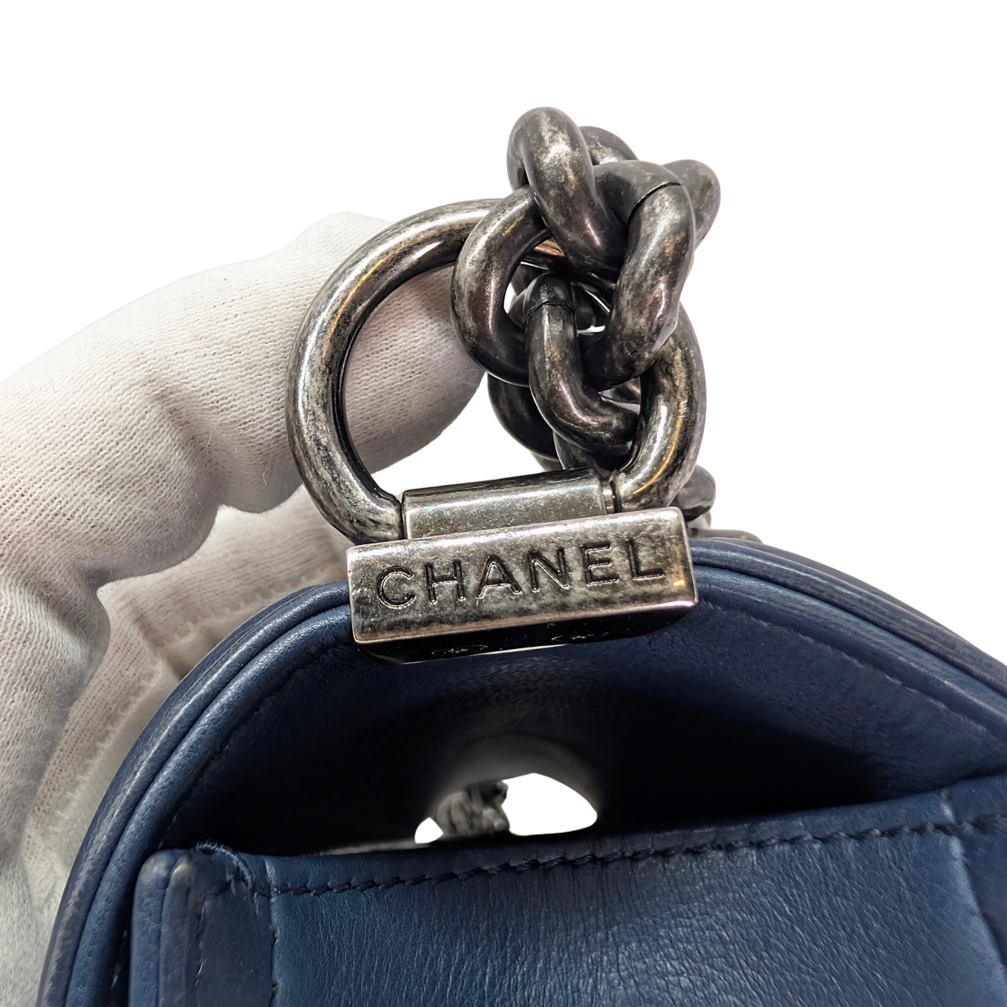 Chanel Flap Boy Shoulder Bag Medium Navy Blue