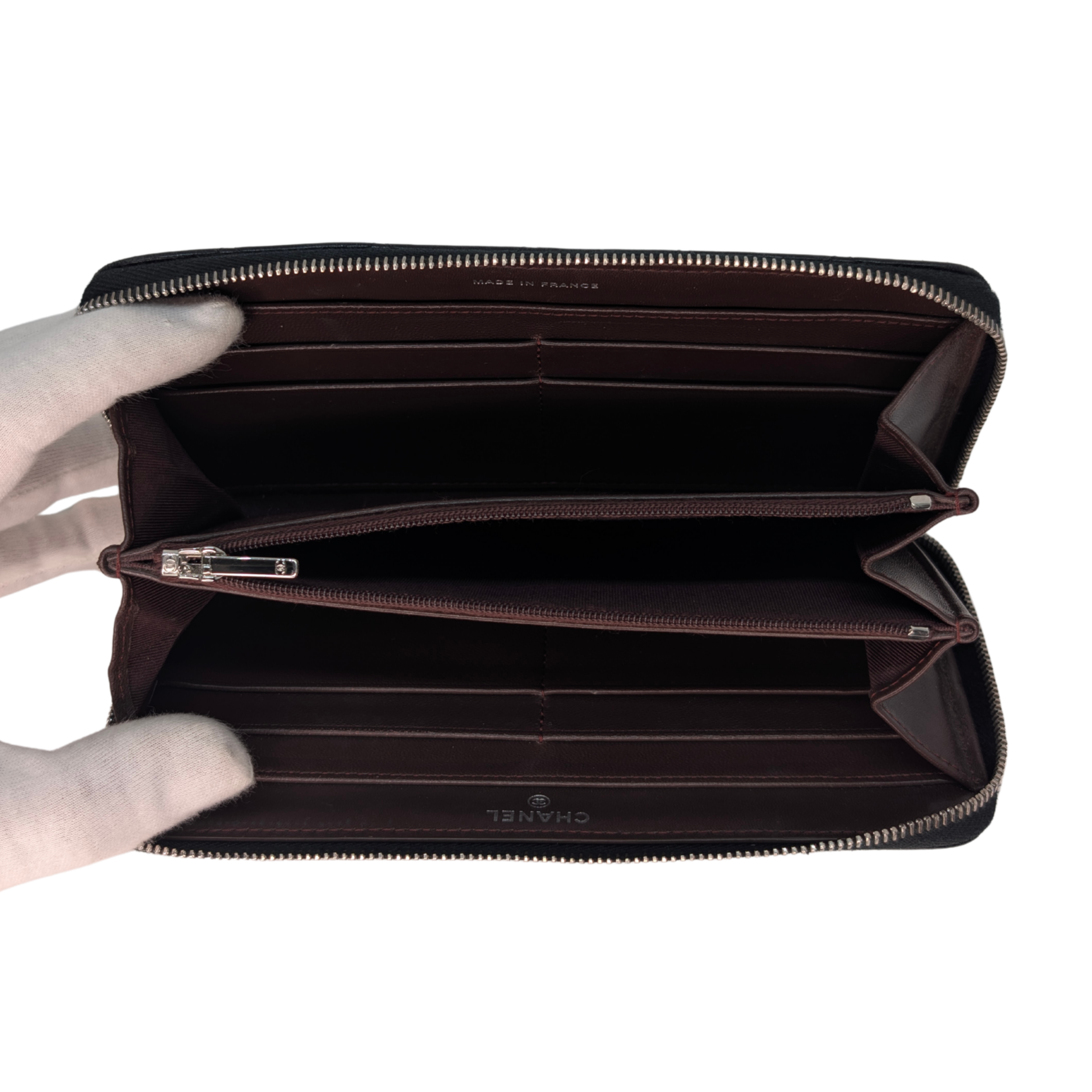 Chanel Lambskin Quilted Large Gusset Zip Around Wallet Black