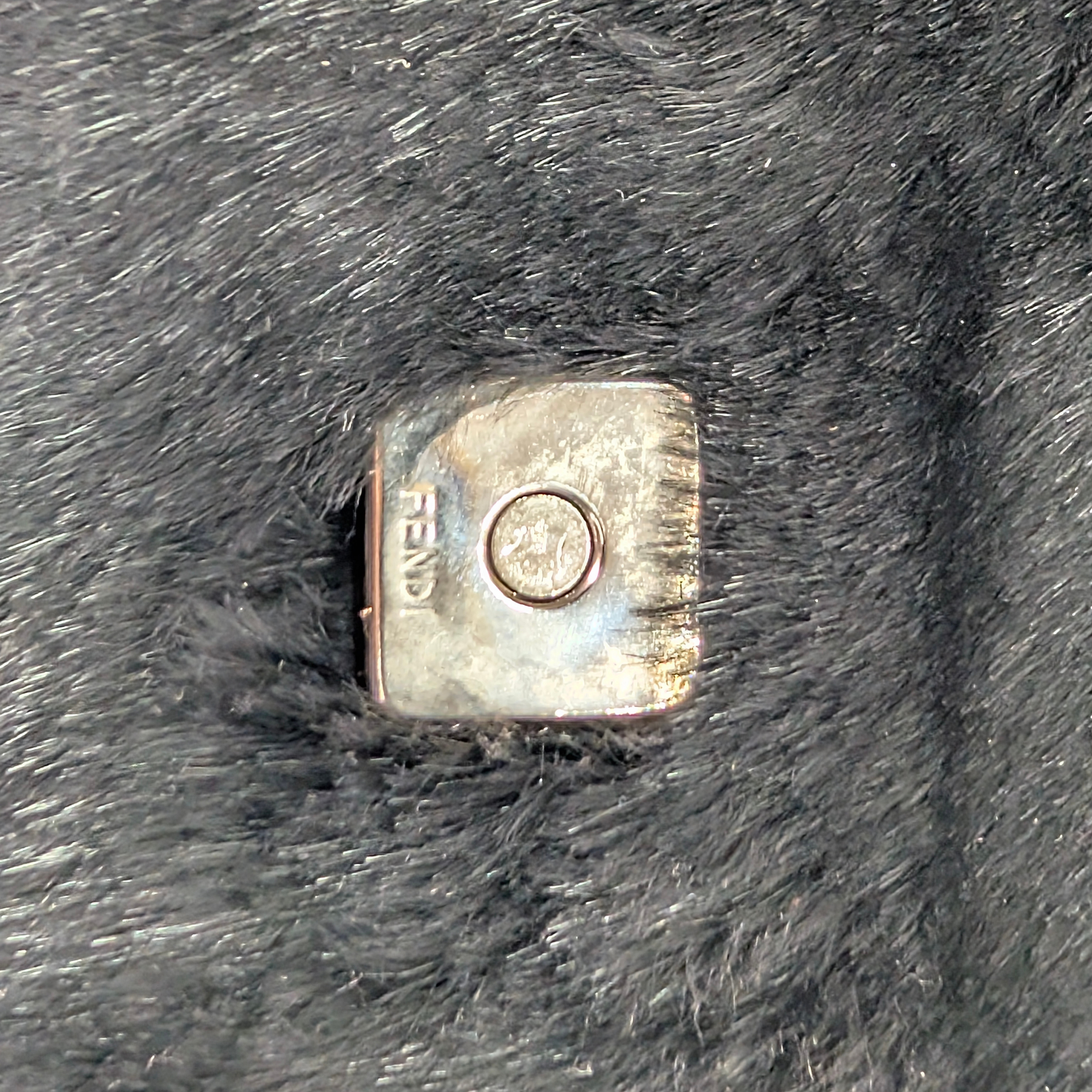 Fendi Rabbit Fur Baguette Handbag Black