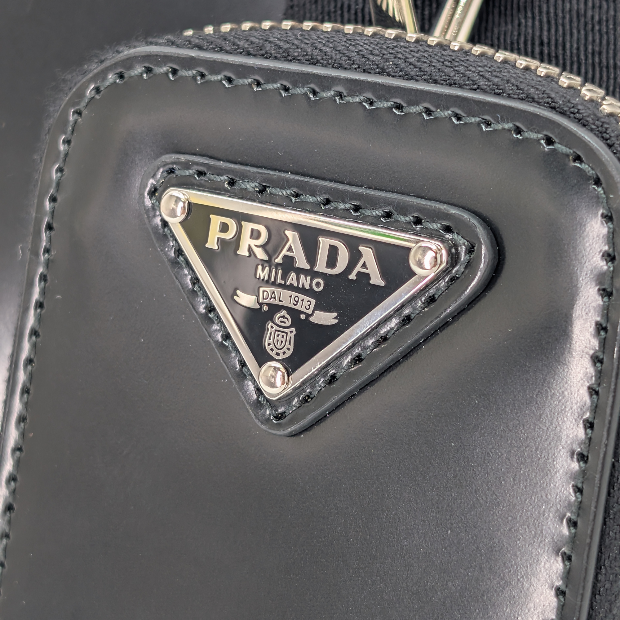 Prada Brique Crossbody Bag Leather Black