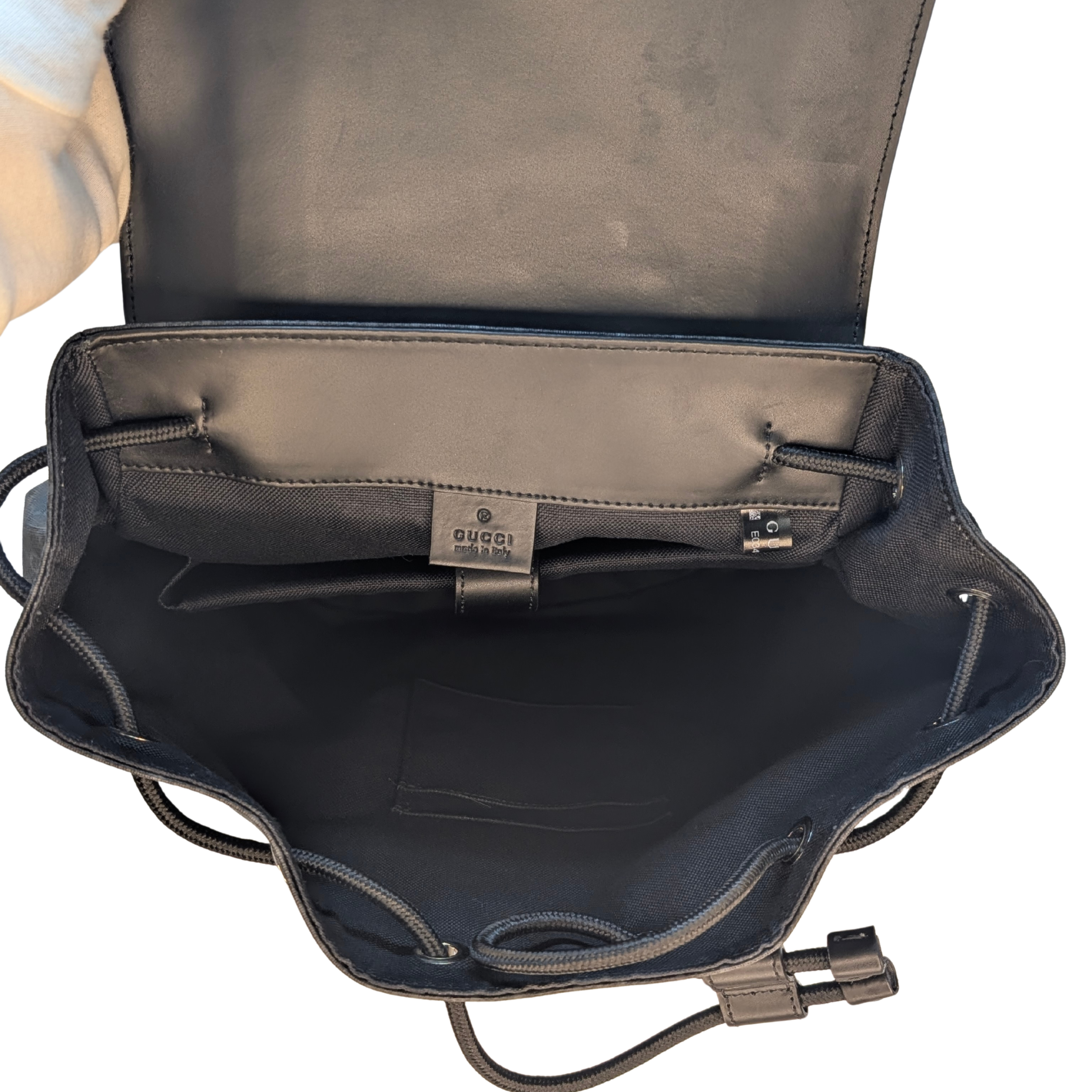 Gucci GG Supreme Monogram Calfskin Web Double Buckle Backpack Black