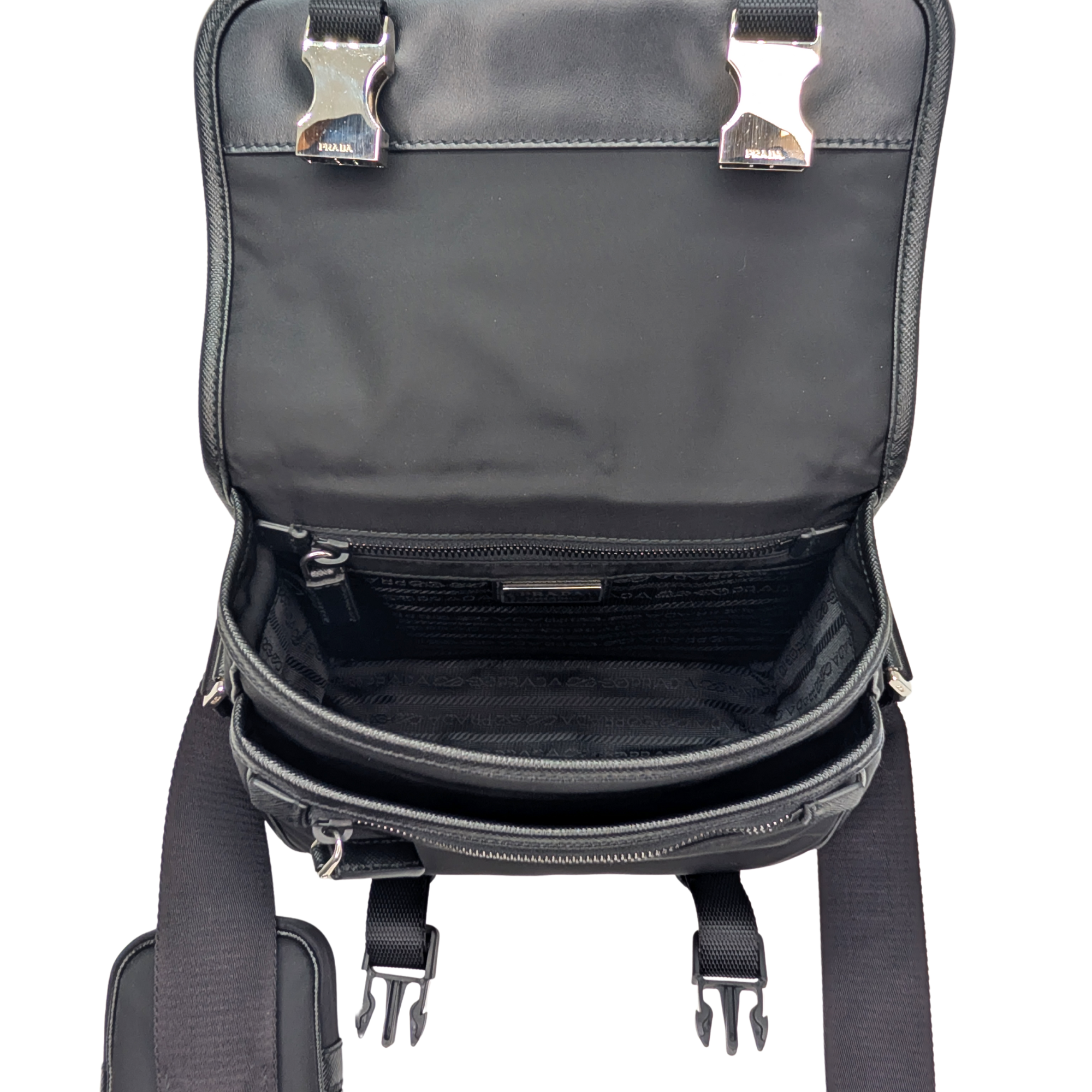 Prada Re-Nylon and Saffiano Leather Shoulder Bag Black