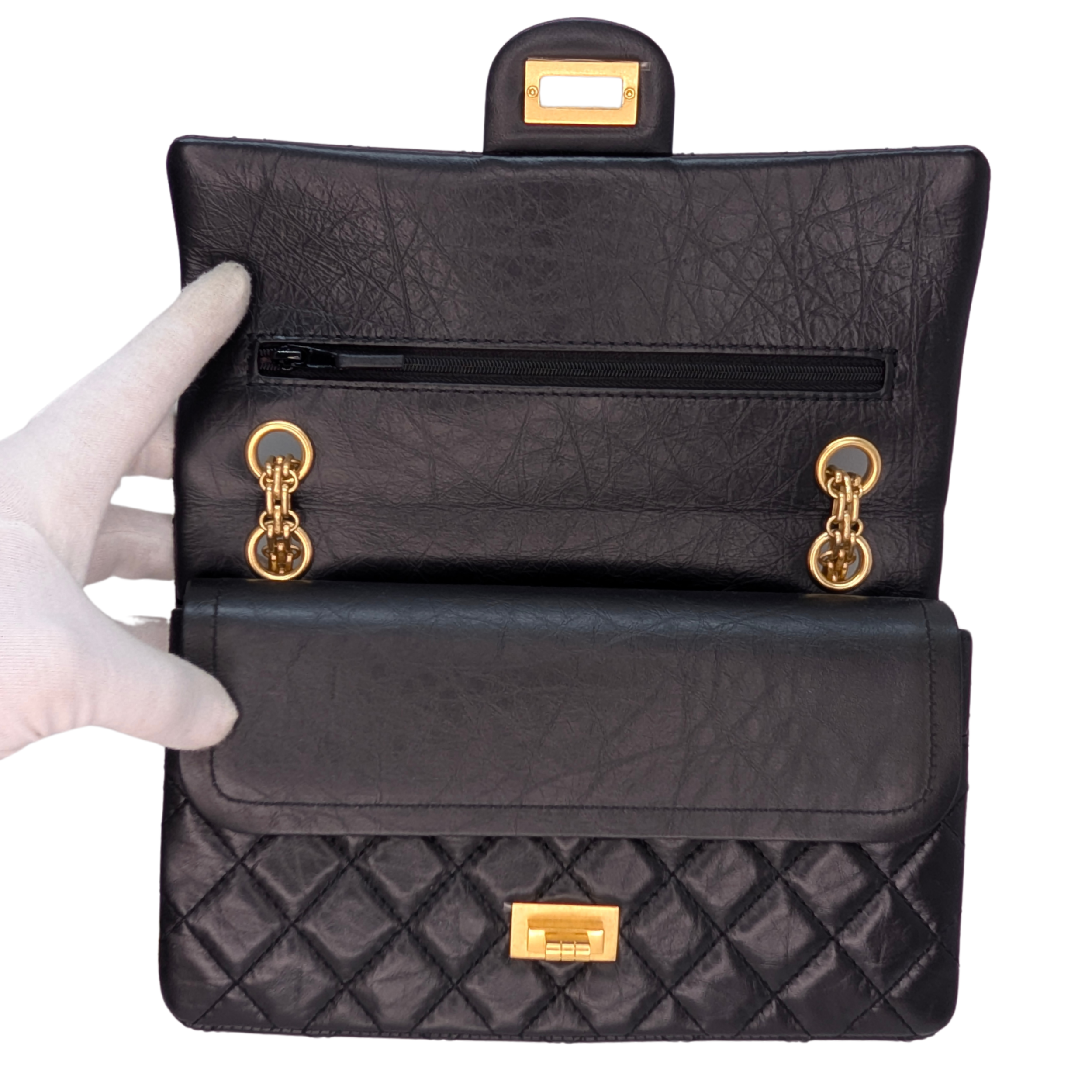 Chanel Black Distressed Calfskin 2.55 Reissue 225 Bag Black