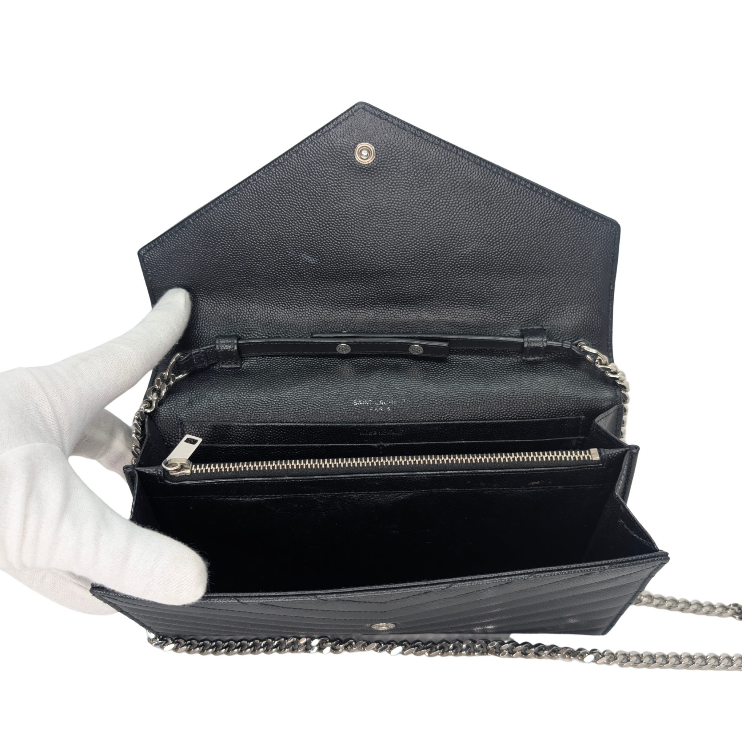 Yves Saint Laurent Cassandra Envelope Wallet on Chain Black