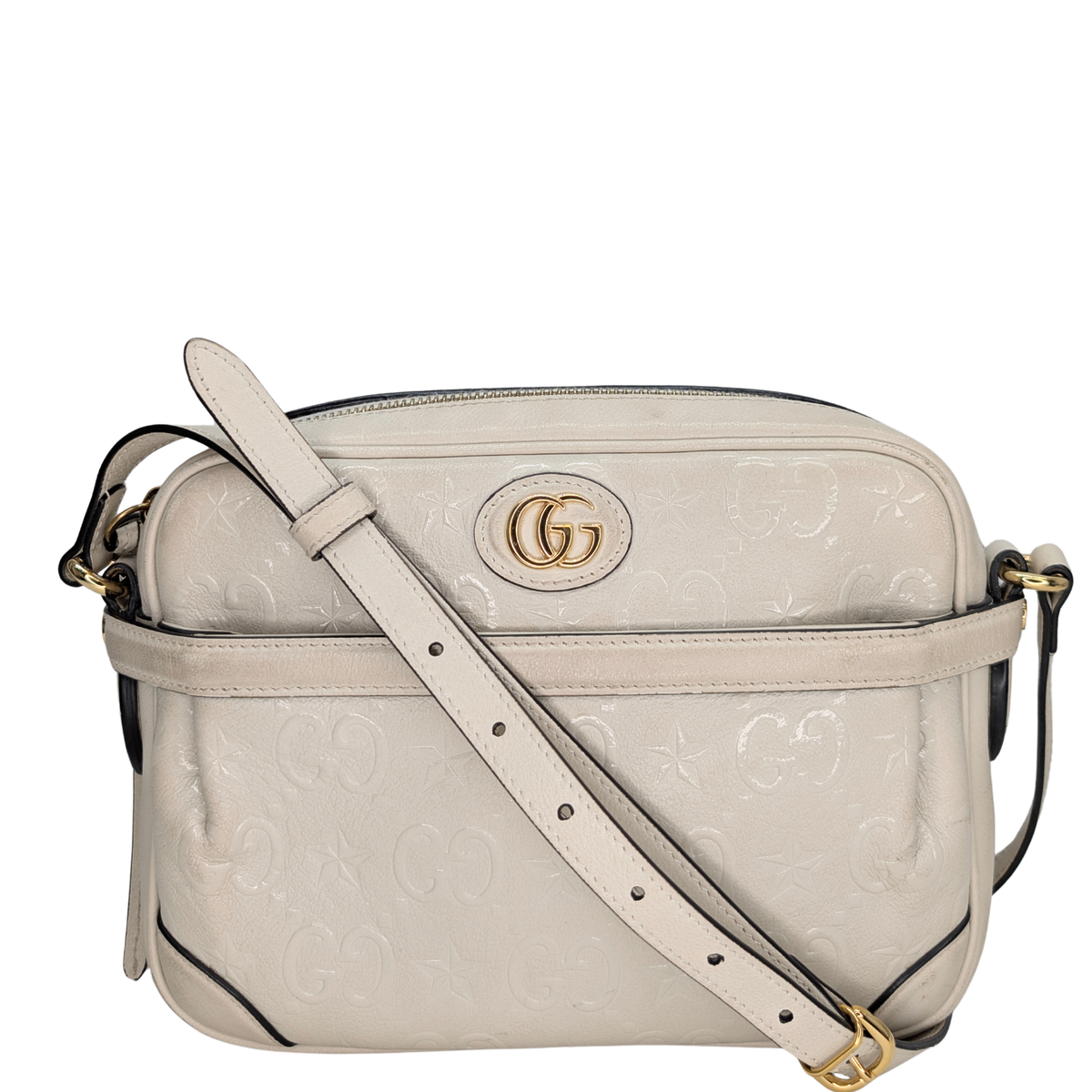 Gucci White GG Star Leather Camera Shoulder Bag