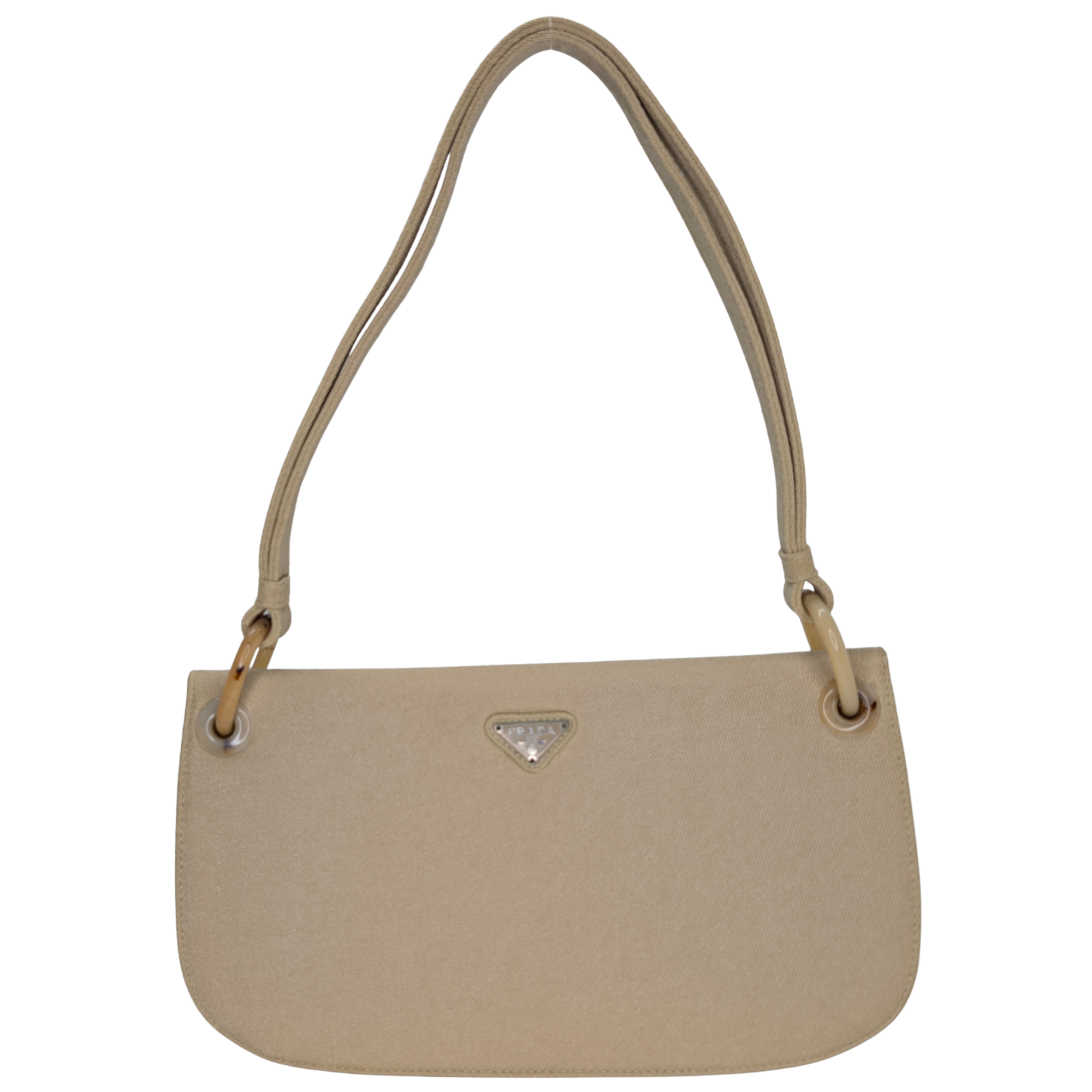 Prada Canvas & Tortoise Shell Shoulder Bag Beige