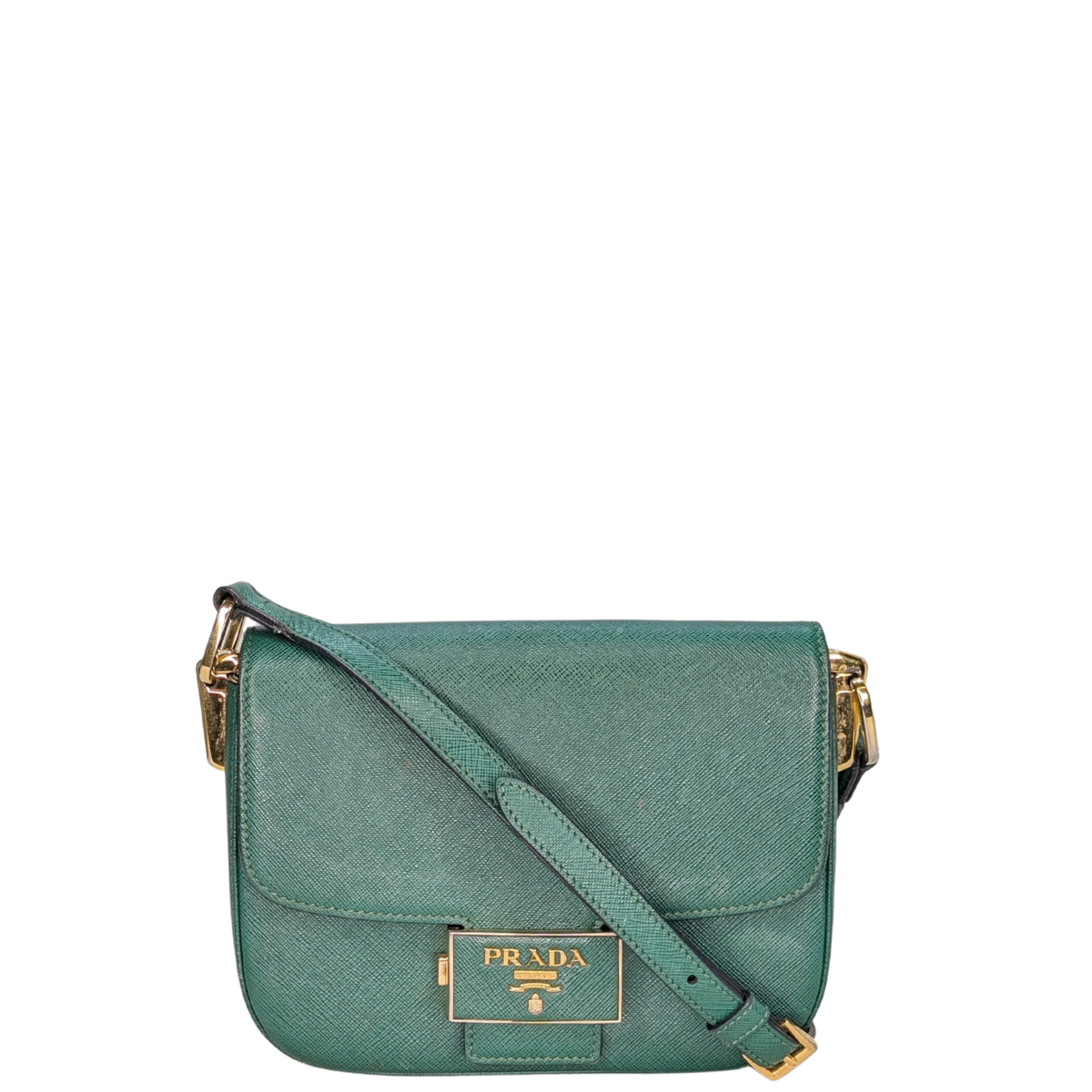 Prada Saffiano Lux Emblem Flap Shoulder Bag Green