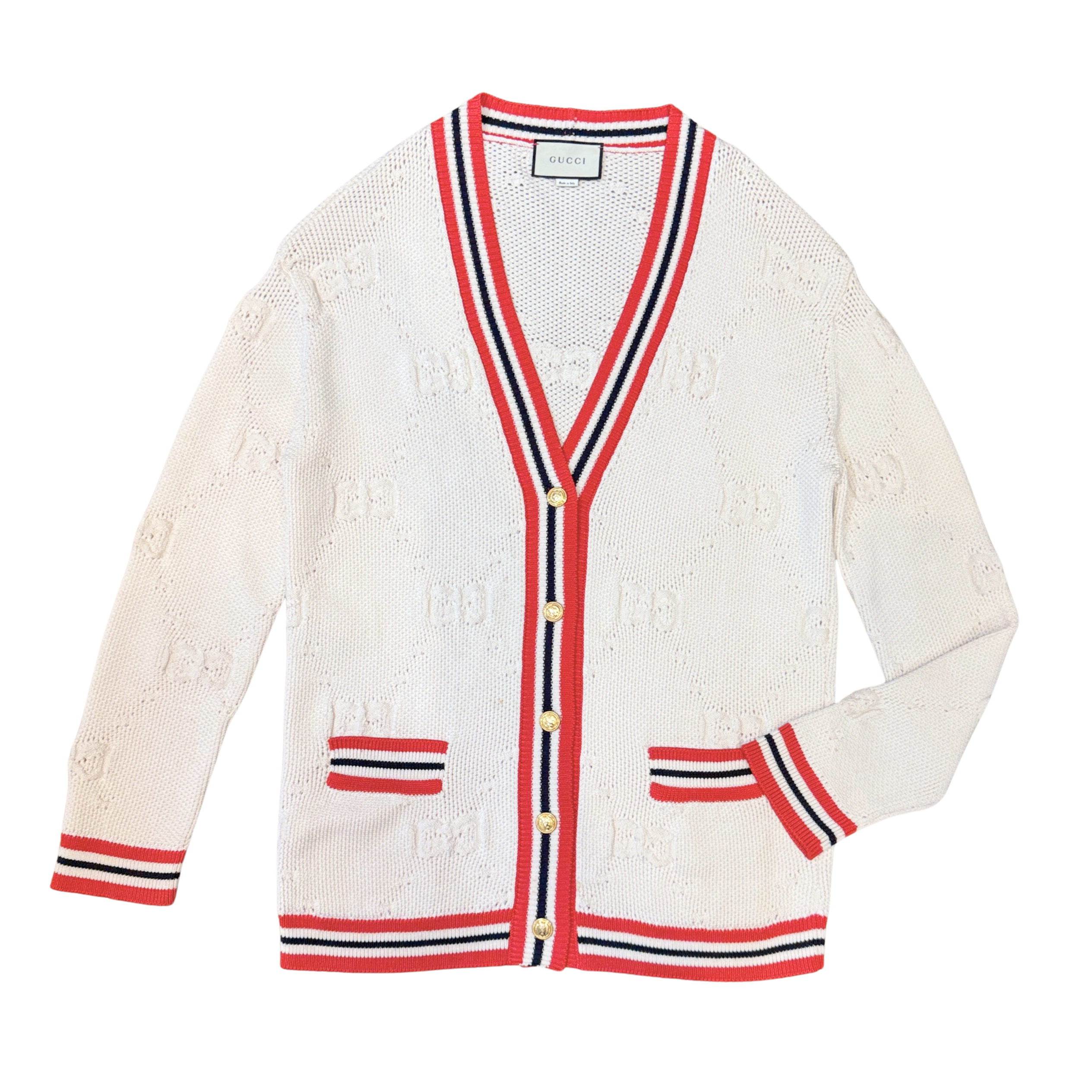 Gucci Striped Knit Cardigan Wool White Large