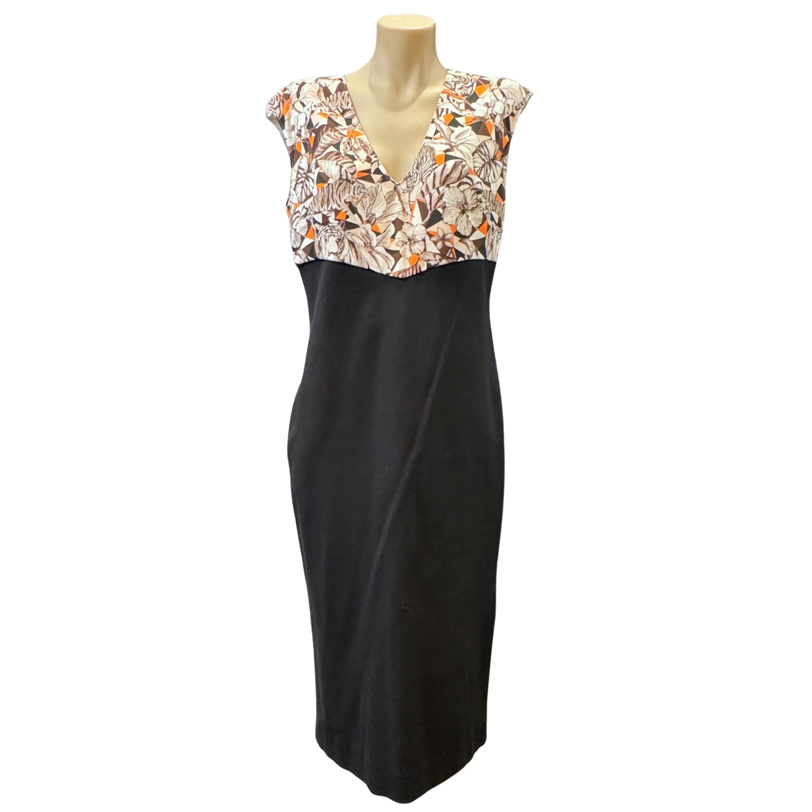 Roberto Cavalli Floral Print V-Neck Cap Sleeve Midi Dress Size 44