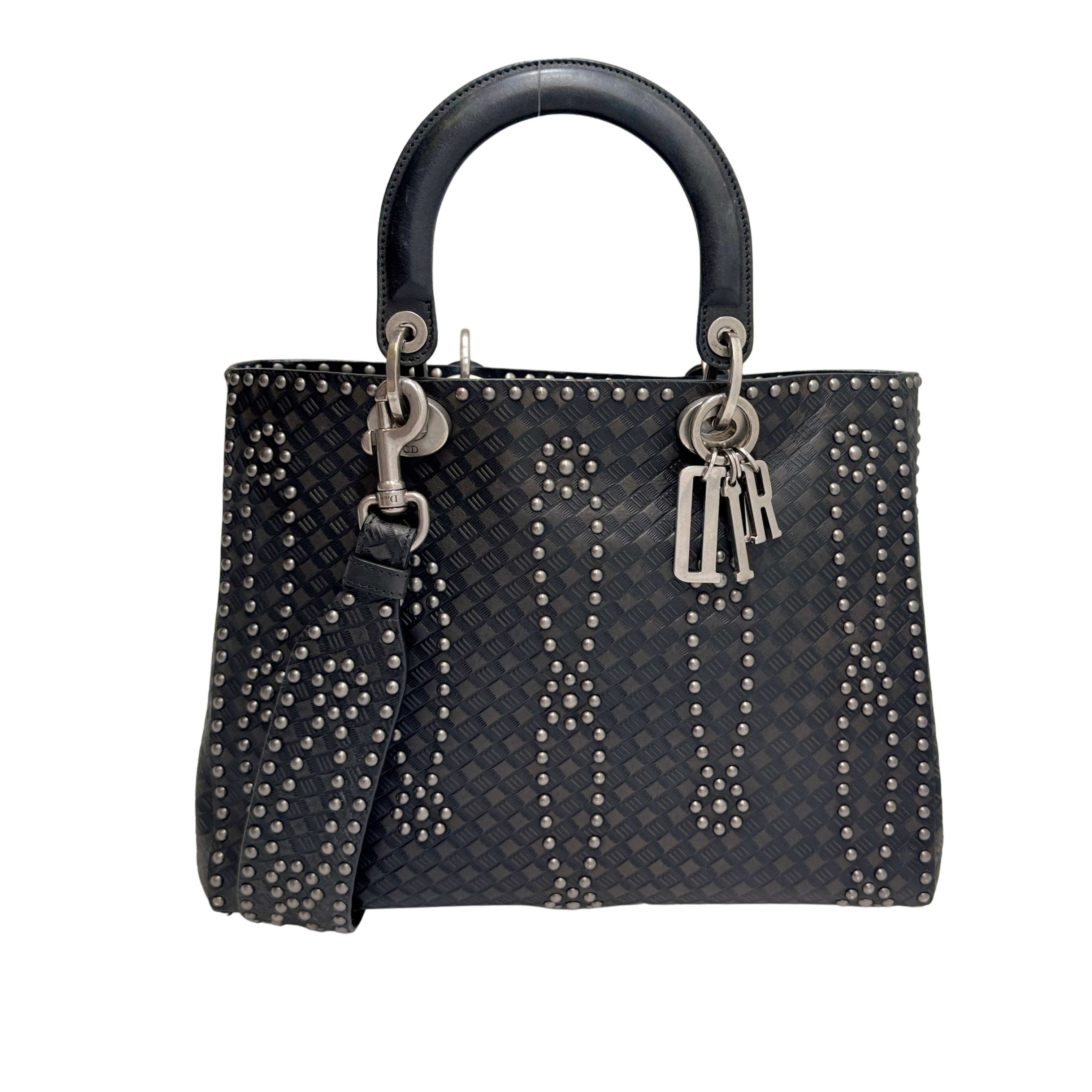 Christian Dior Large Lady Dior Studded Handbag Black