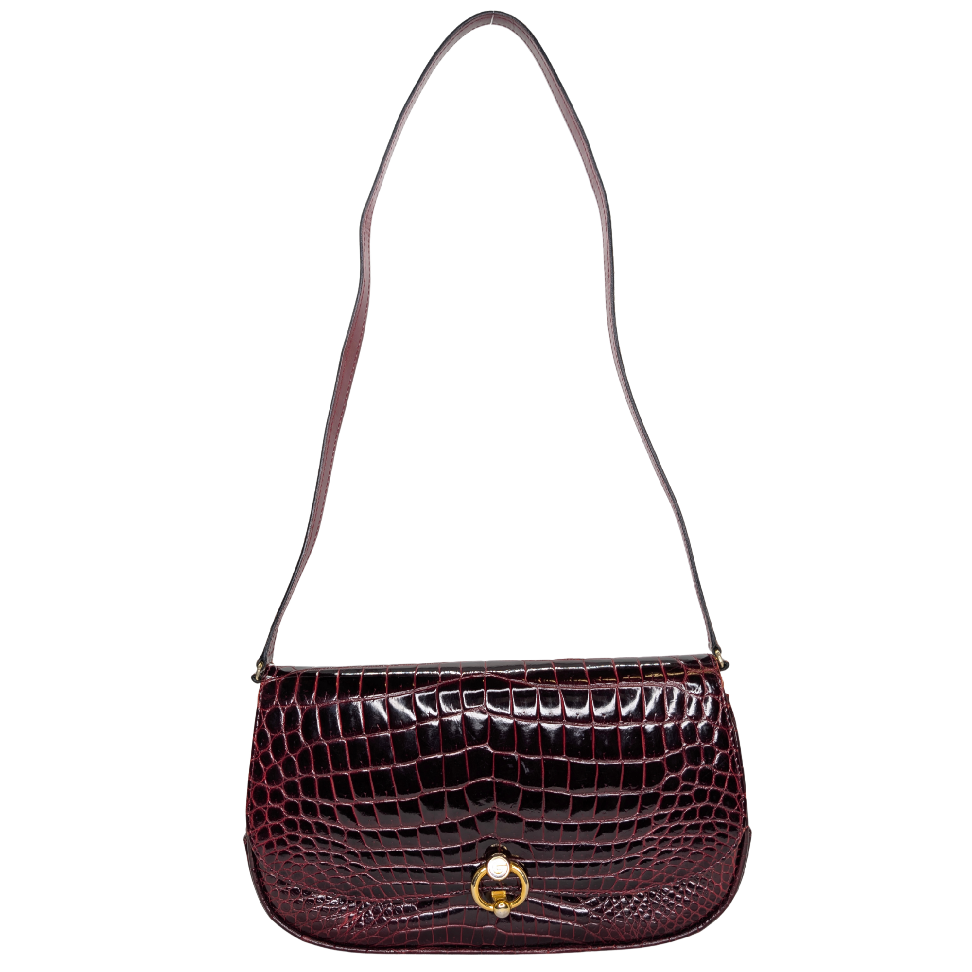 Gucci Crocodile Embossed Shoulder Bag Burgundy