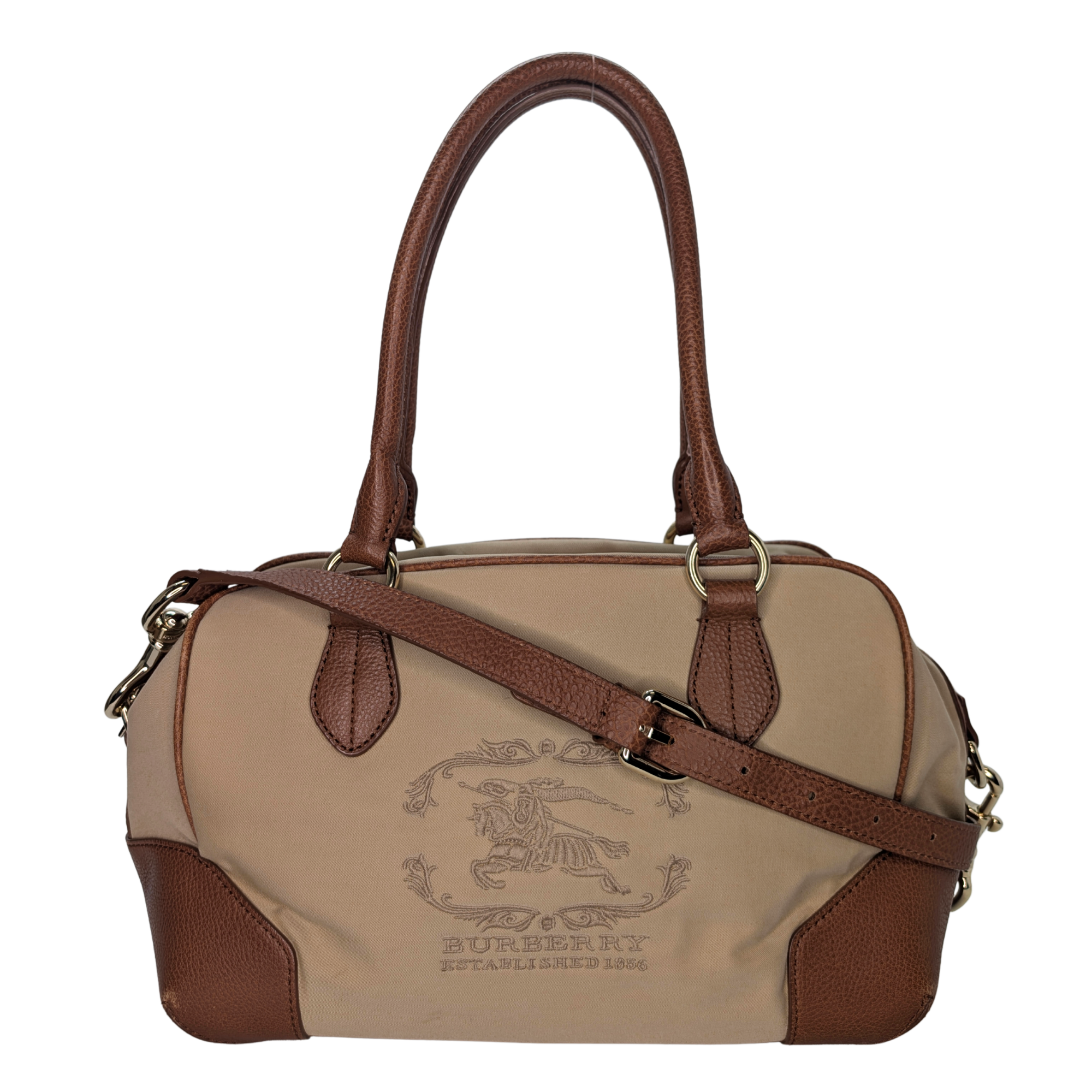 Burberry Embroidered Canvas X Leather Bowling Shoulder Bag