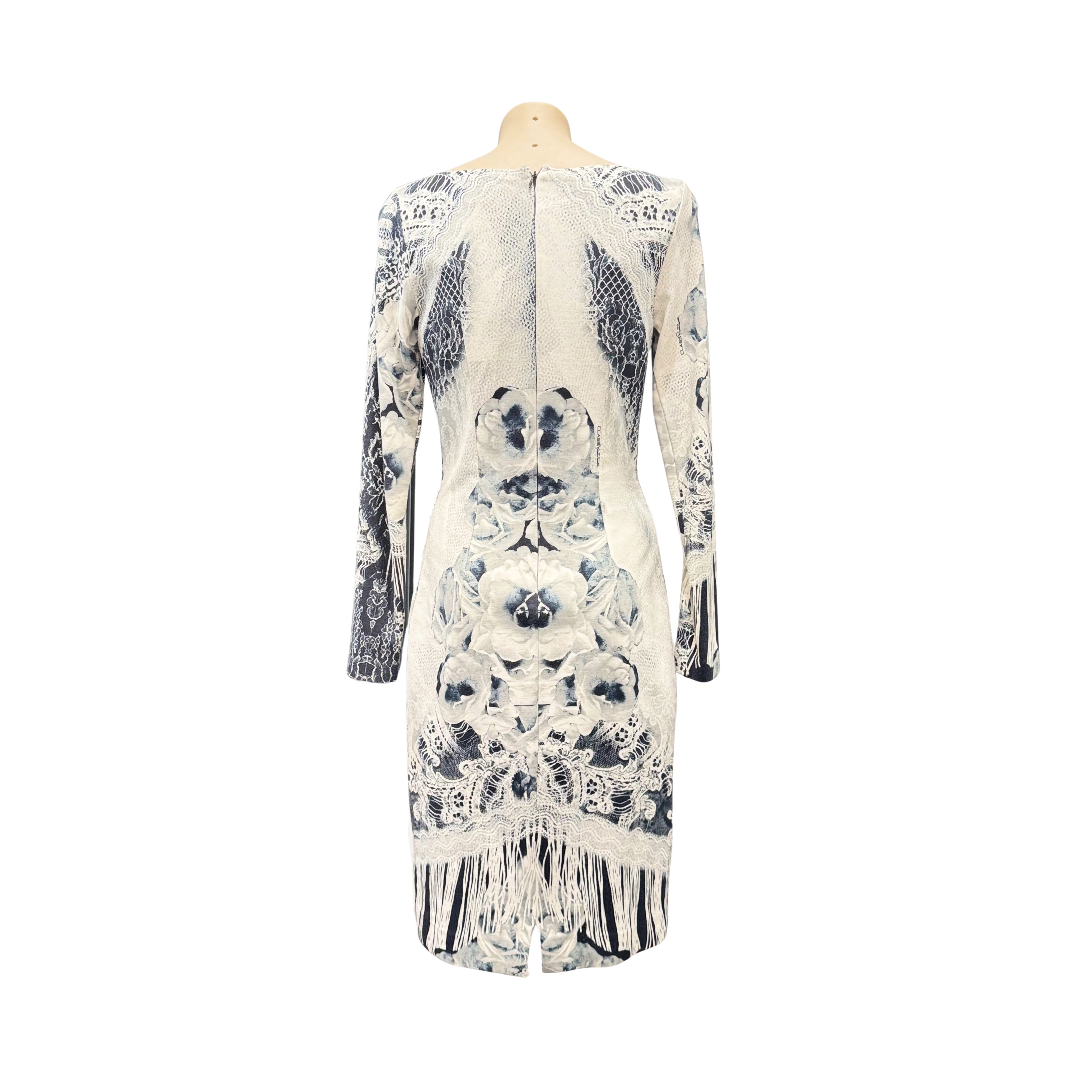 Roberto Cavalli Class Cavalli Floral Long Sleeve Dress 38 Black/White