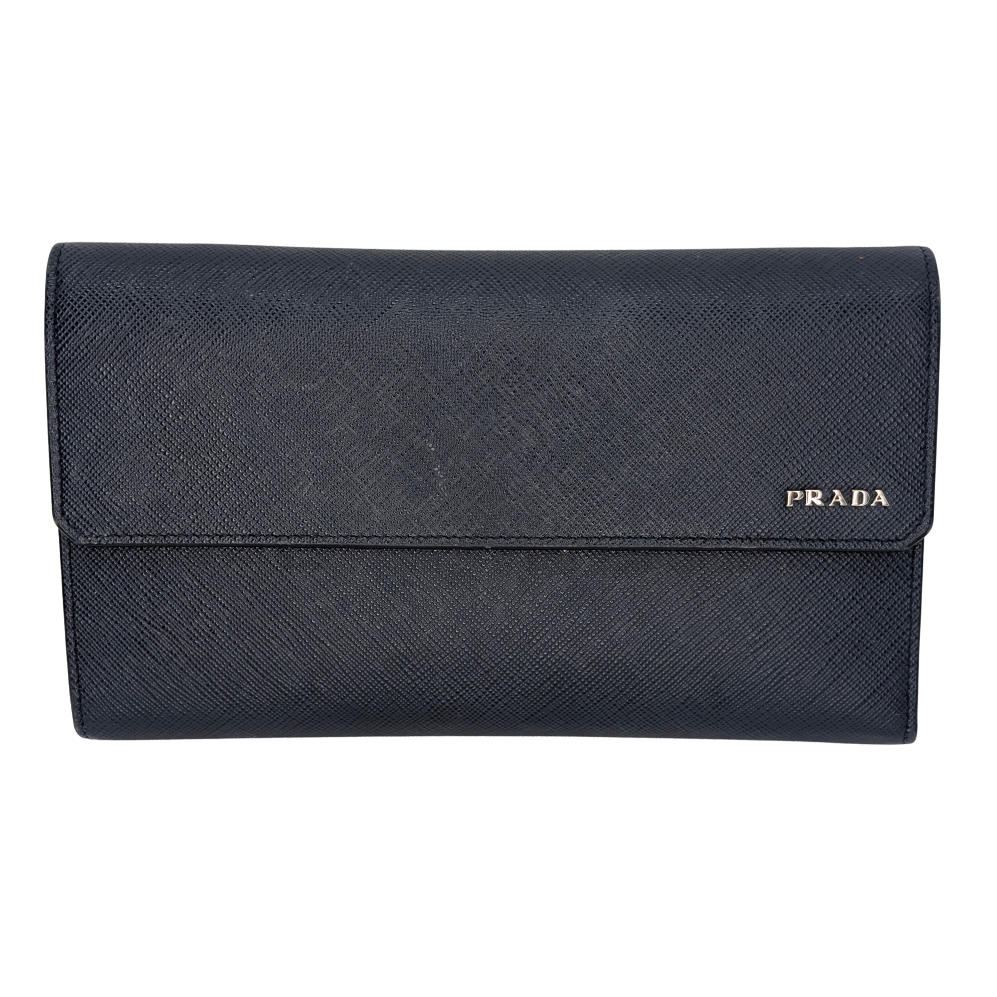 Black Prada Saffiano Multi Pocket Wallet Navy Blue