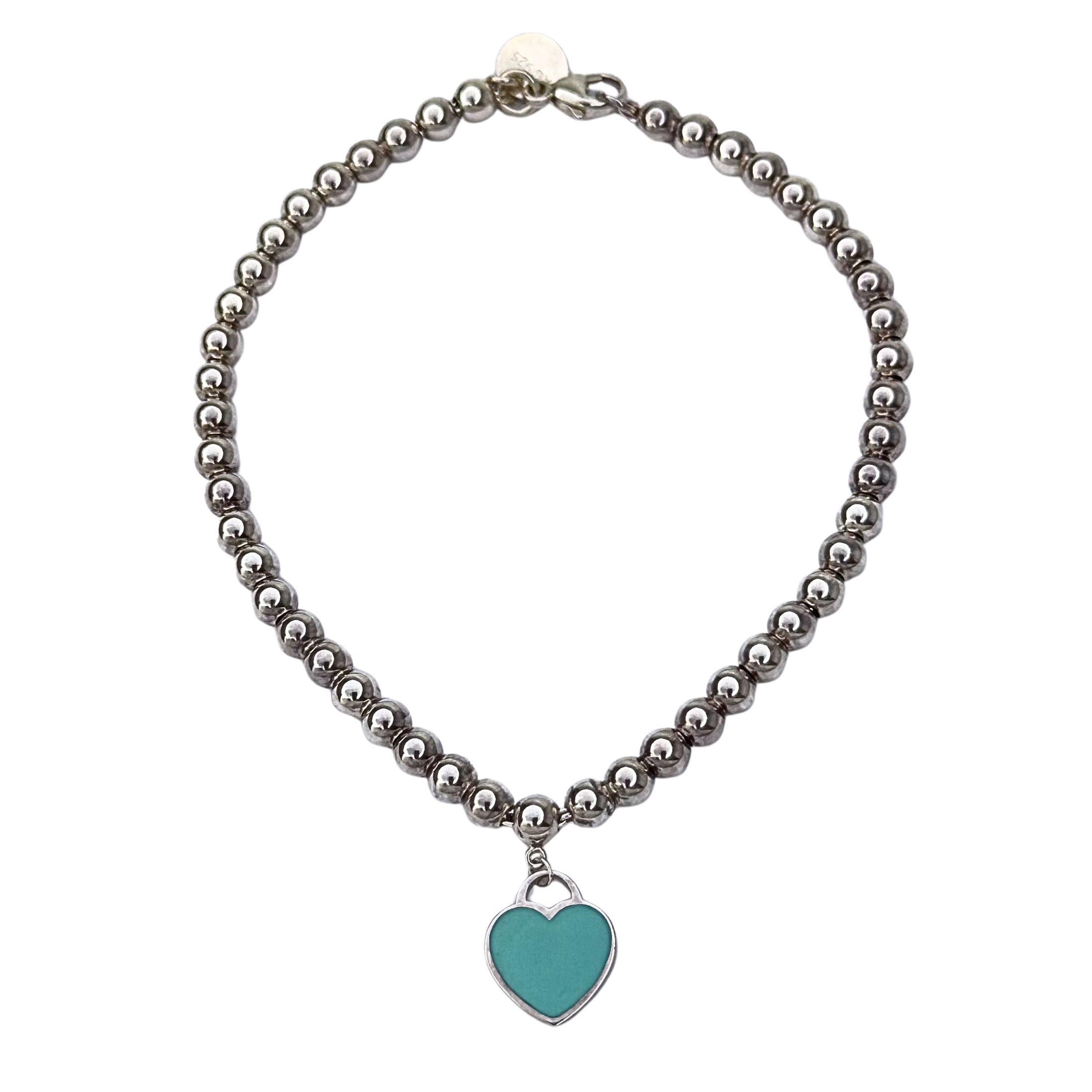 Tiffany & Co Beaded Enamel Heart Bracelet Silver