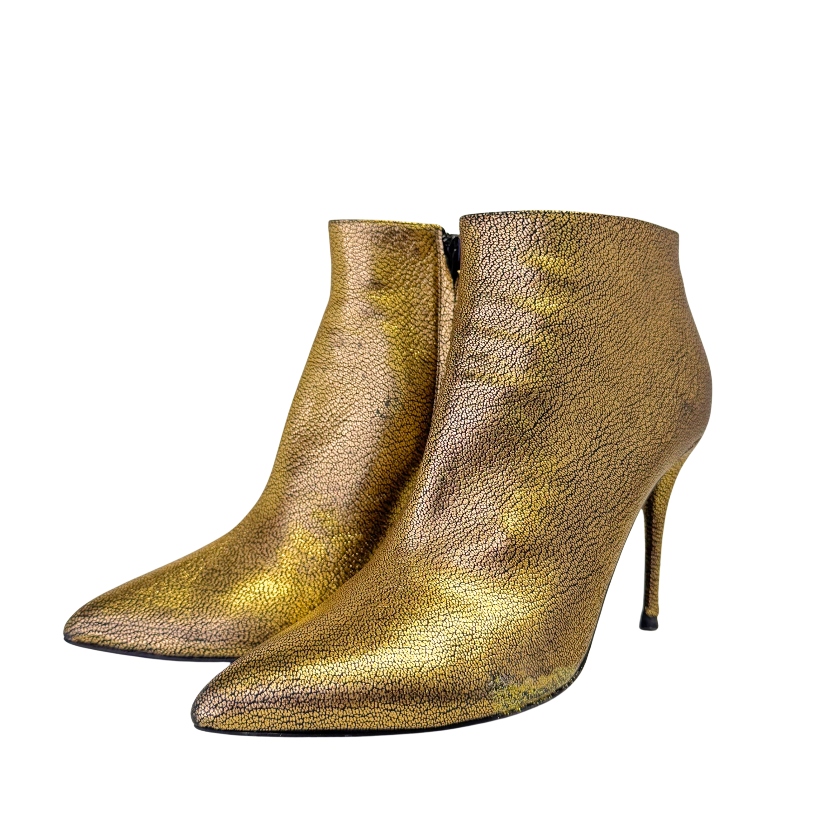 Alexander McQueen Metallic Gold Ankle Boots Booties size 39