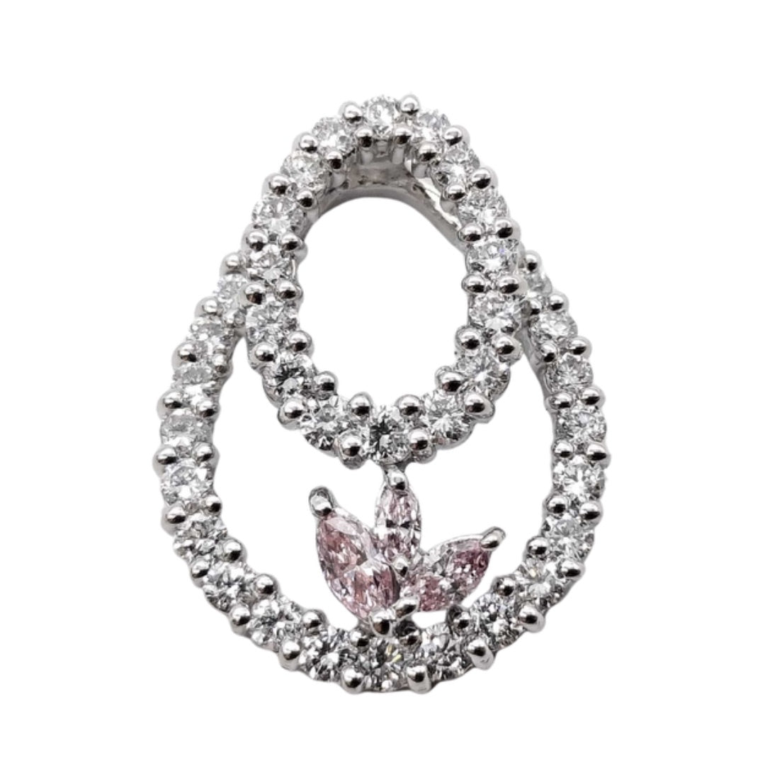 0.14ct Pink Diamond & 0.70ct White Diamond Platinum Double Teardrop Pendant