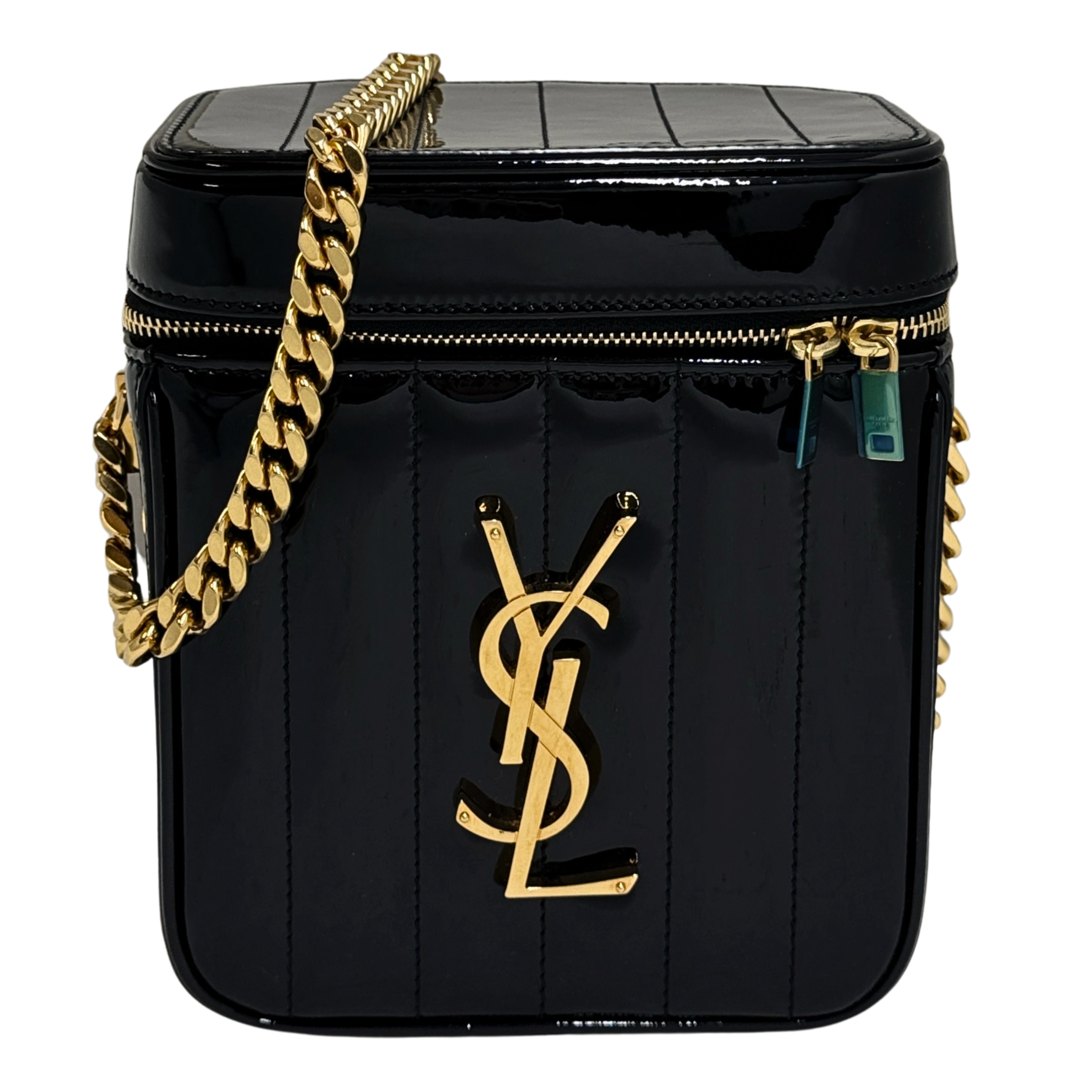 Yves Saint Laurent Patent Matelasse Vicky Vanity Crossbody Bag Black