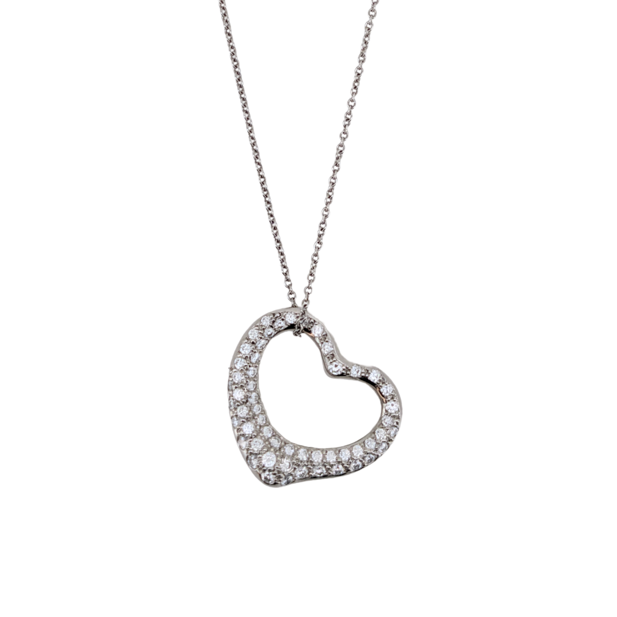 Tiffany & Co. Elsa Peretti Medium Open Heart Pavé Diamond Necklace Platinum