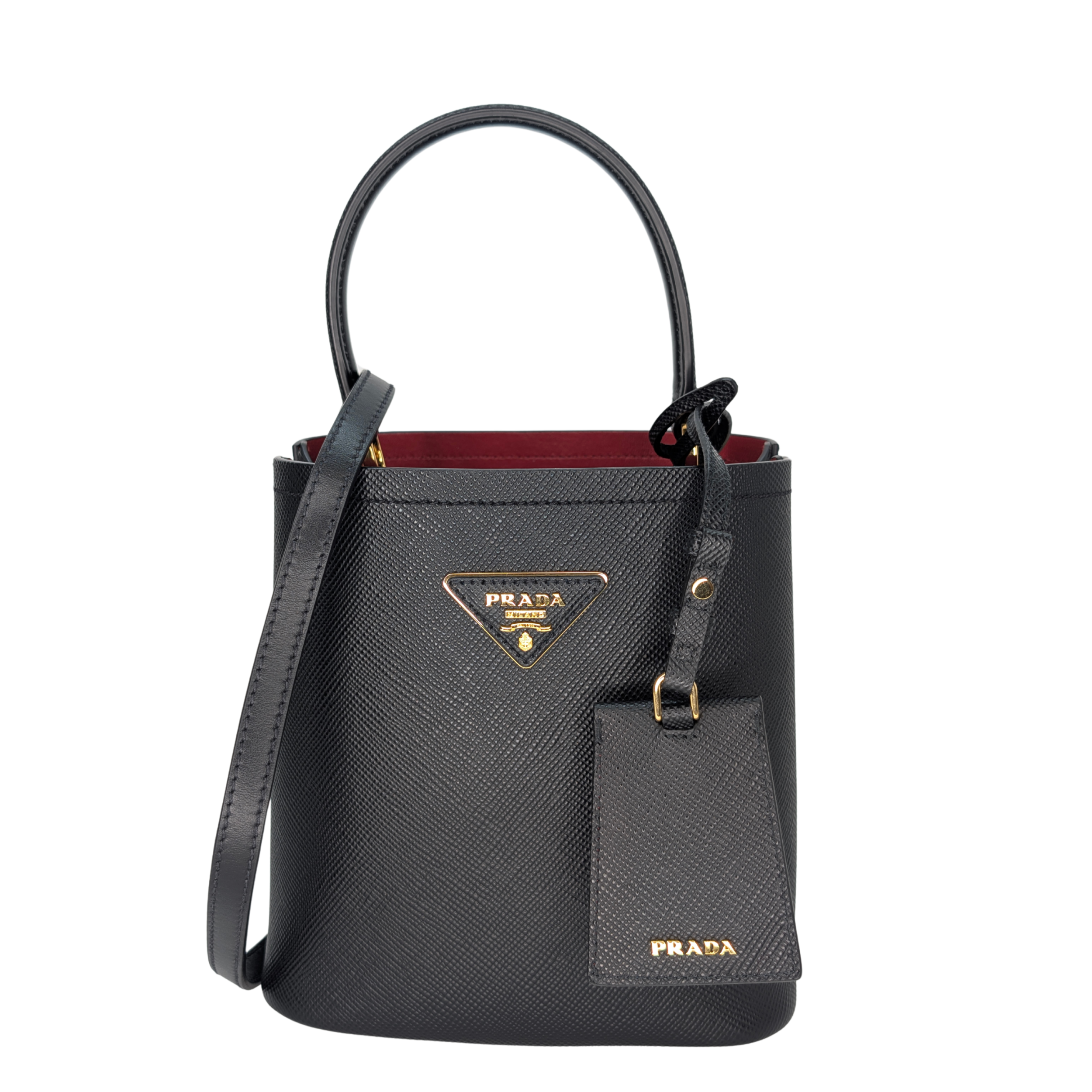 Prada Saffiano Cuir Small Panier Bucket Bag Black
