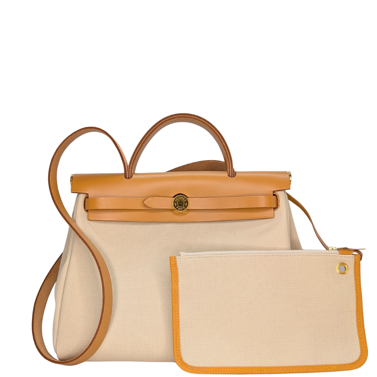 Hermes Herbag 31 Canvas Hunter leather Beton GHW Stamp Z