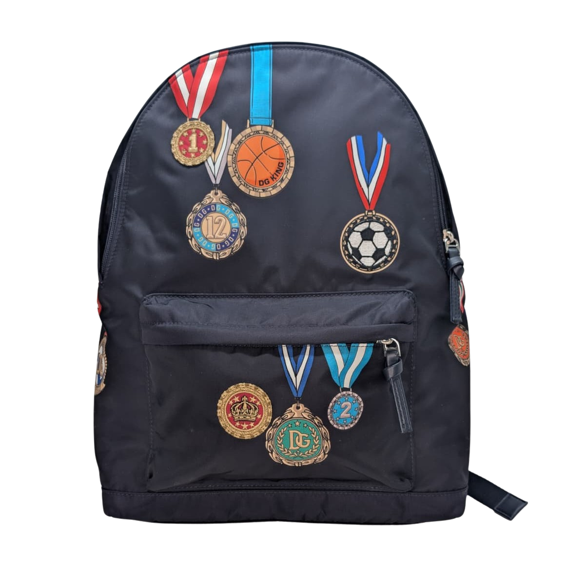 Dolce & Gabbana Backpack With Medal Print Nylon Navy Blue